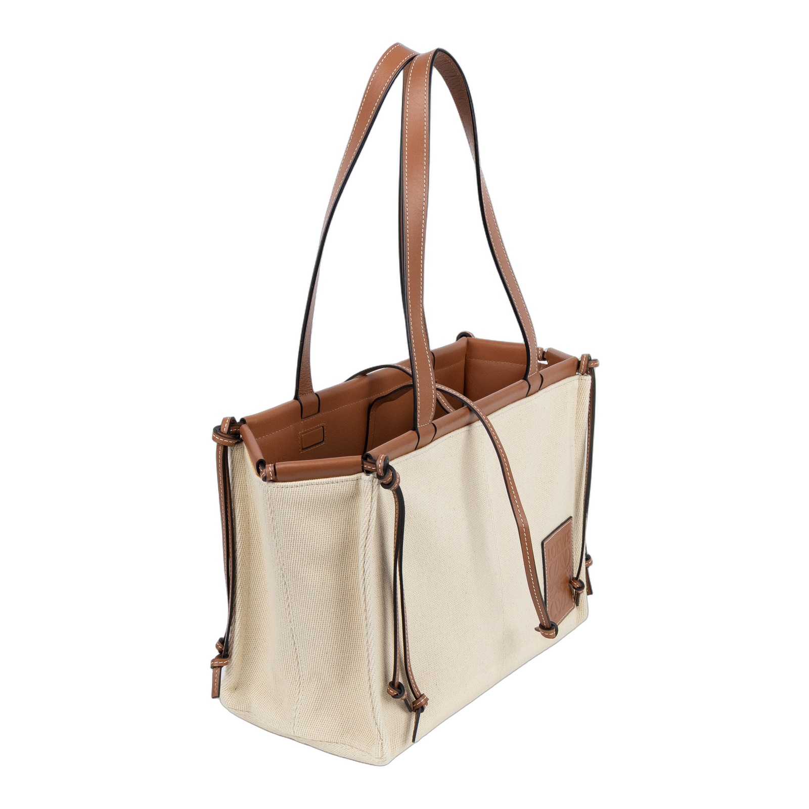 羅意威 LOEWE Cushion Tote Small 托特包 肩背包 330.02AA93 米白棕帆布CUSHION TOTE SMALL 防塵袋/購買證明