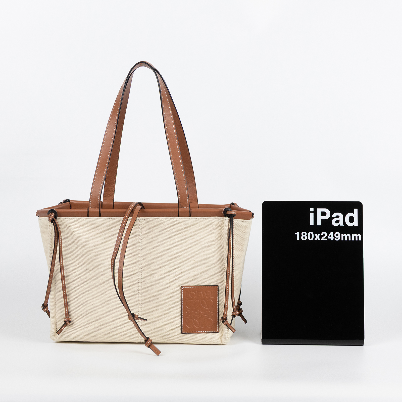 羅意威 LOEWE Cushion Tote Small 托特包 肩背包 330.02AA93 米白棕帆布CUSHION TOTE SMALL 防塵袋/購買證明