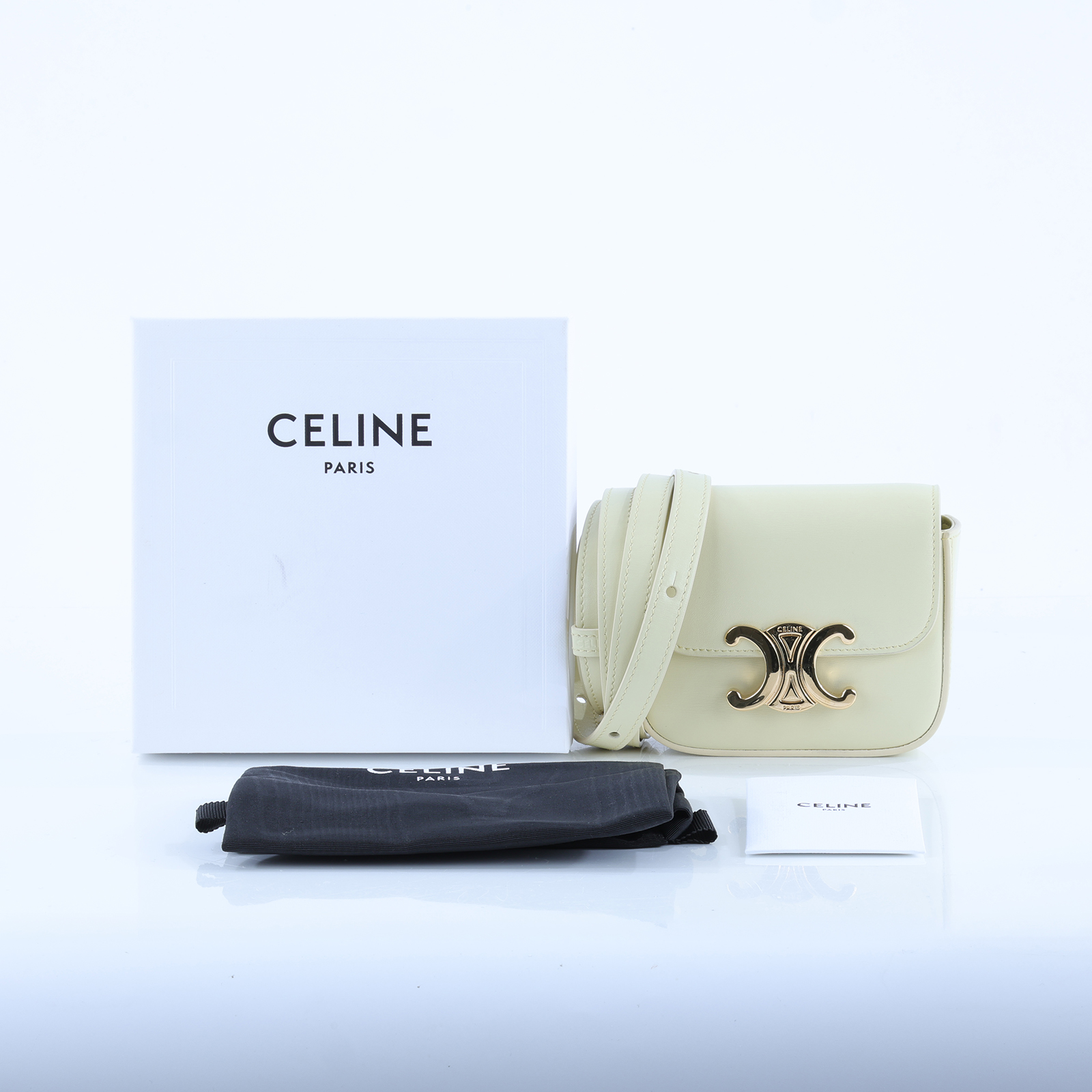 思琳 CELINE Claude 牛皮革 迷你 手袋 10I512FIX 淺黃凱旋小廢包 原廠盒子/防塵袋/背帶
