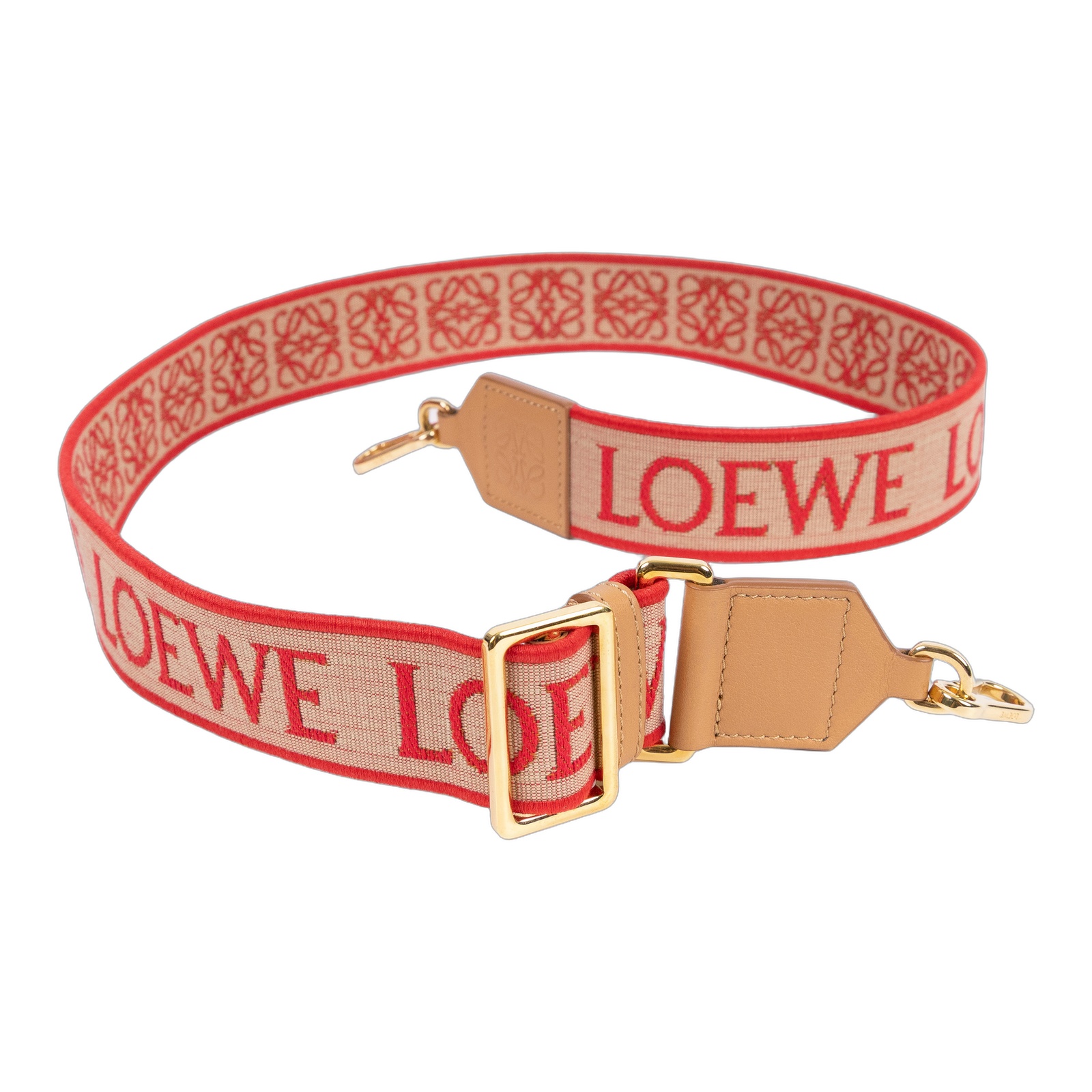 羅意威 LOEWE 緹花織 小牛皮 Anagram 肩帶 C073T87X01 紅刺繡帆布背帶 防塵袋/原廠盒子