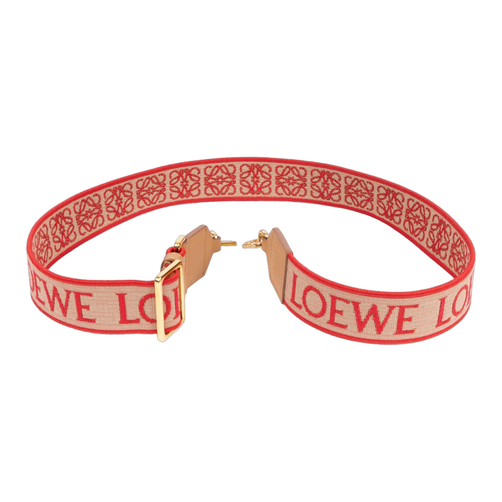 羅意威 LOEWE 緹花織 小牛皮 Anagram 肩帶 C073T87X01 紅刺繡帆布背帶 防塵袋/原廠盒子