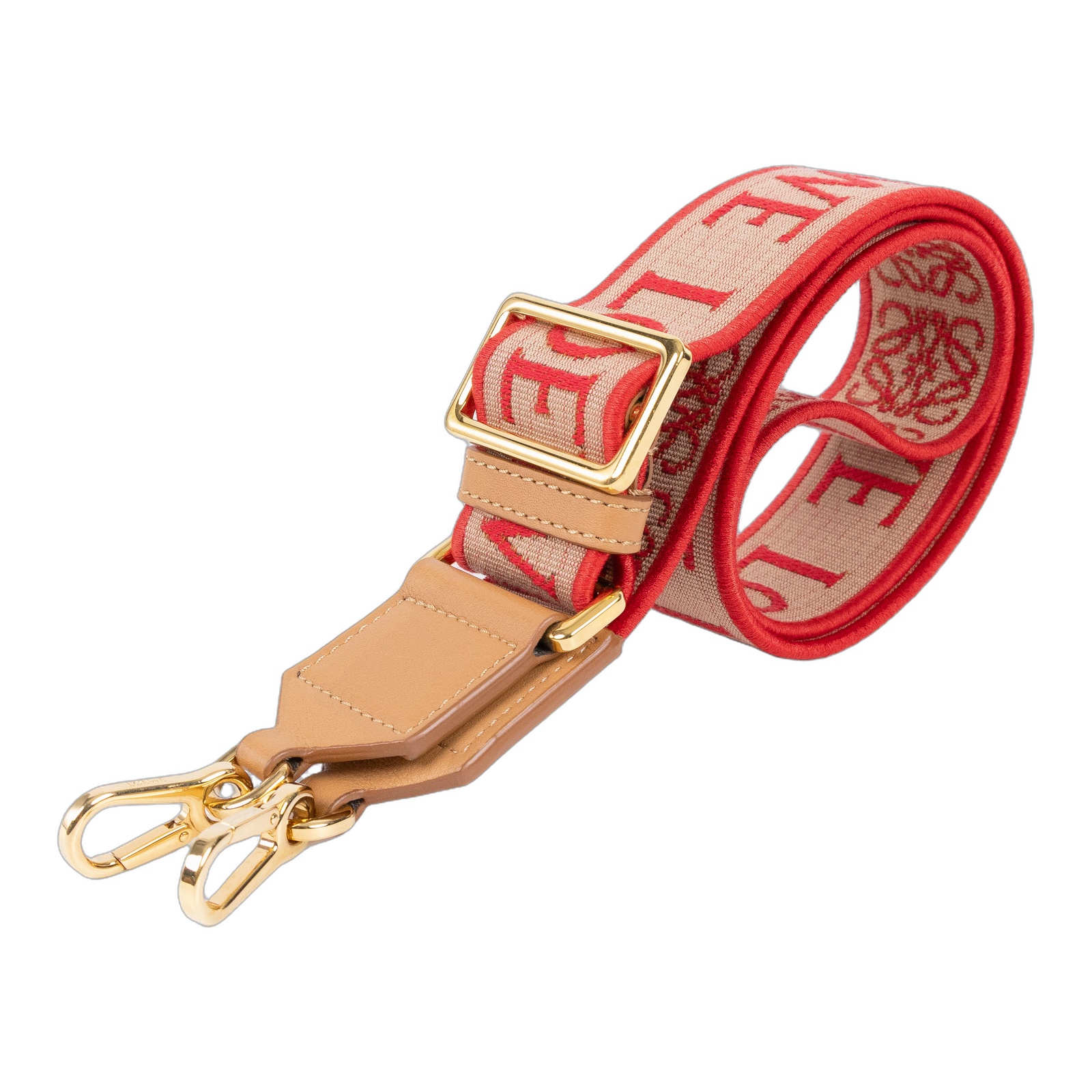 羅意威 LOEWE 緹花織 小牛皮 Anagram 肩帶 C073T87X01 紅刺繡帆布背帶 防塵袋/原廠盒子