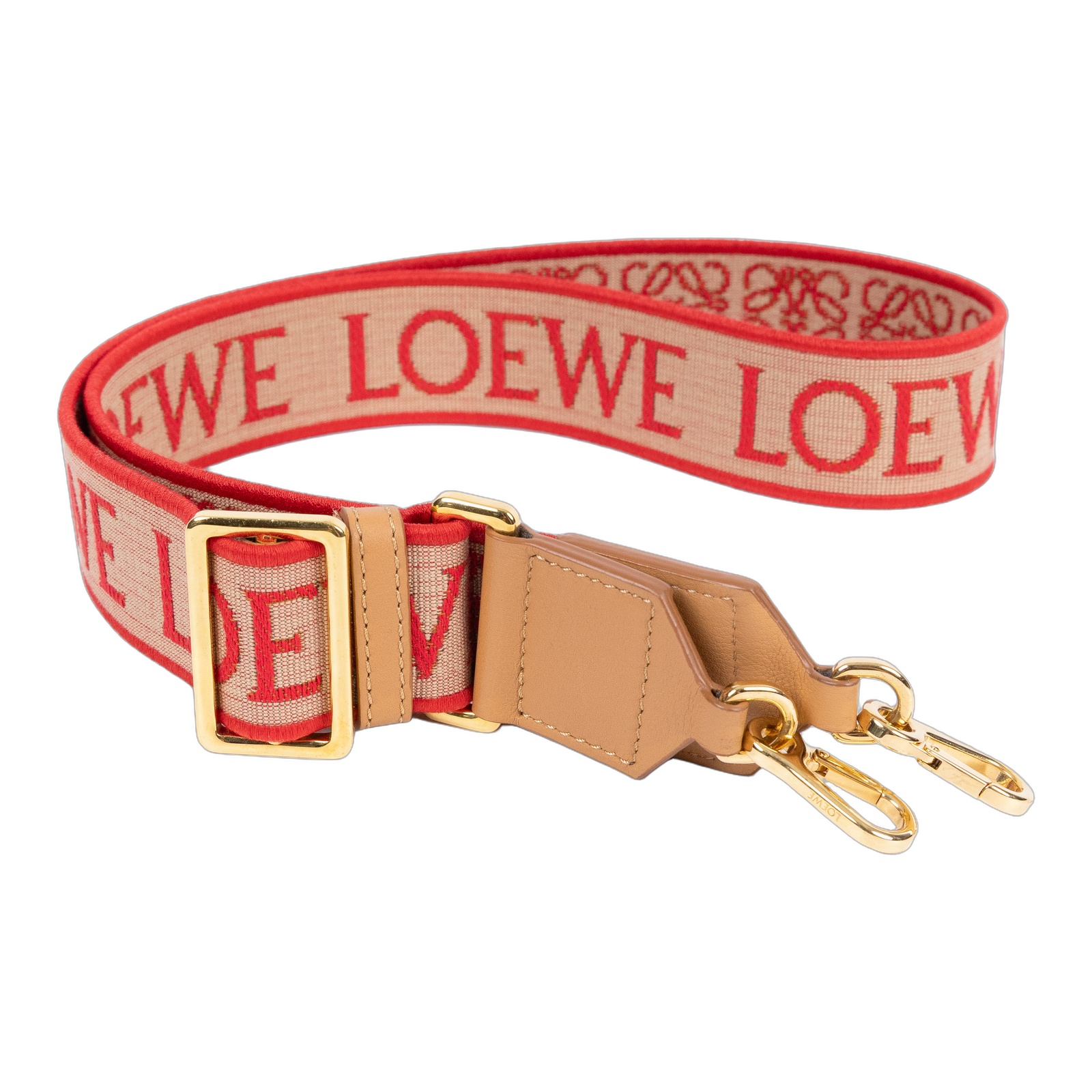 羅意威 LOEWE 緹花織 小牛皮 Anagram 肩帶 C073T87X01 紅刺繡帆布背帶 防塵袋/原廠盒子