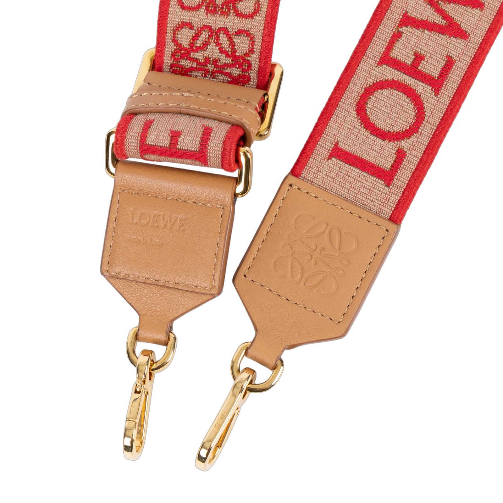 羅意威 LOEWE 緹花織 小牛皮 Anagram 肩帶 C073T87X01 紅刺繡帆布背帶 防塵袋/原廠盒子