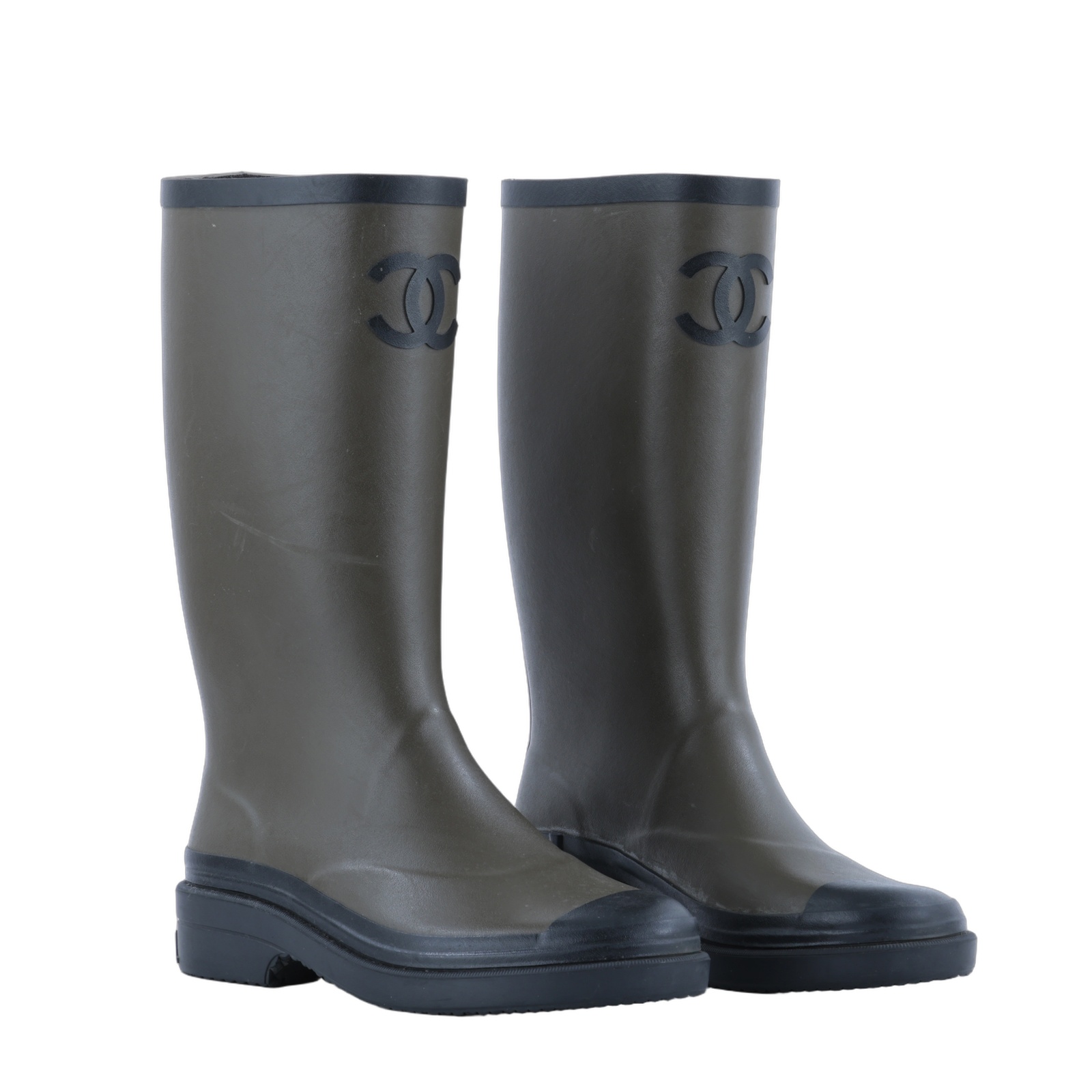 香奈兒 CHANEL Coco Mark 橡膠靴 G45838_37 墨綠雨靴 #37 無附屬品