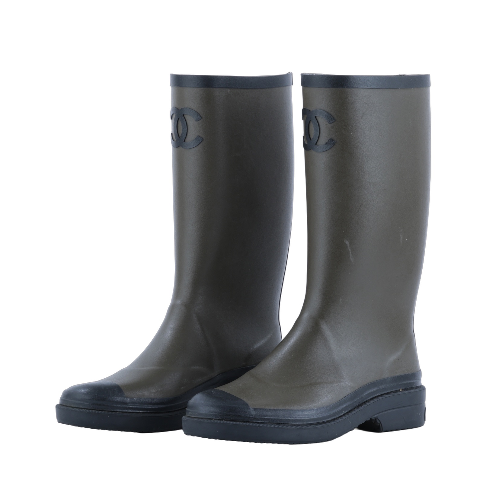 香奈兒 CHANEL Coco Mark 橡膠靴 G45838_37 墨綠雨靴 #37 無附屬品