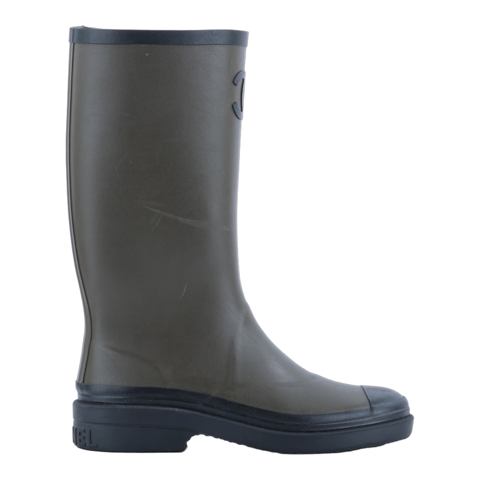 香奈兒 CHANEL Coco Mark 橡膠靴 G45838_37 墨綠雨靴 #37 無附屬品