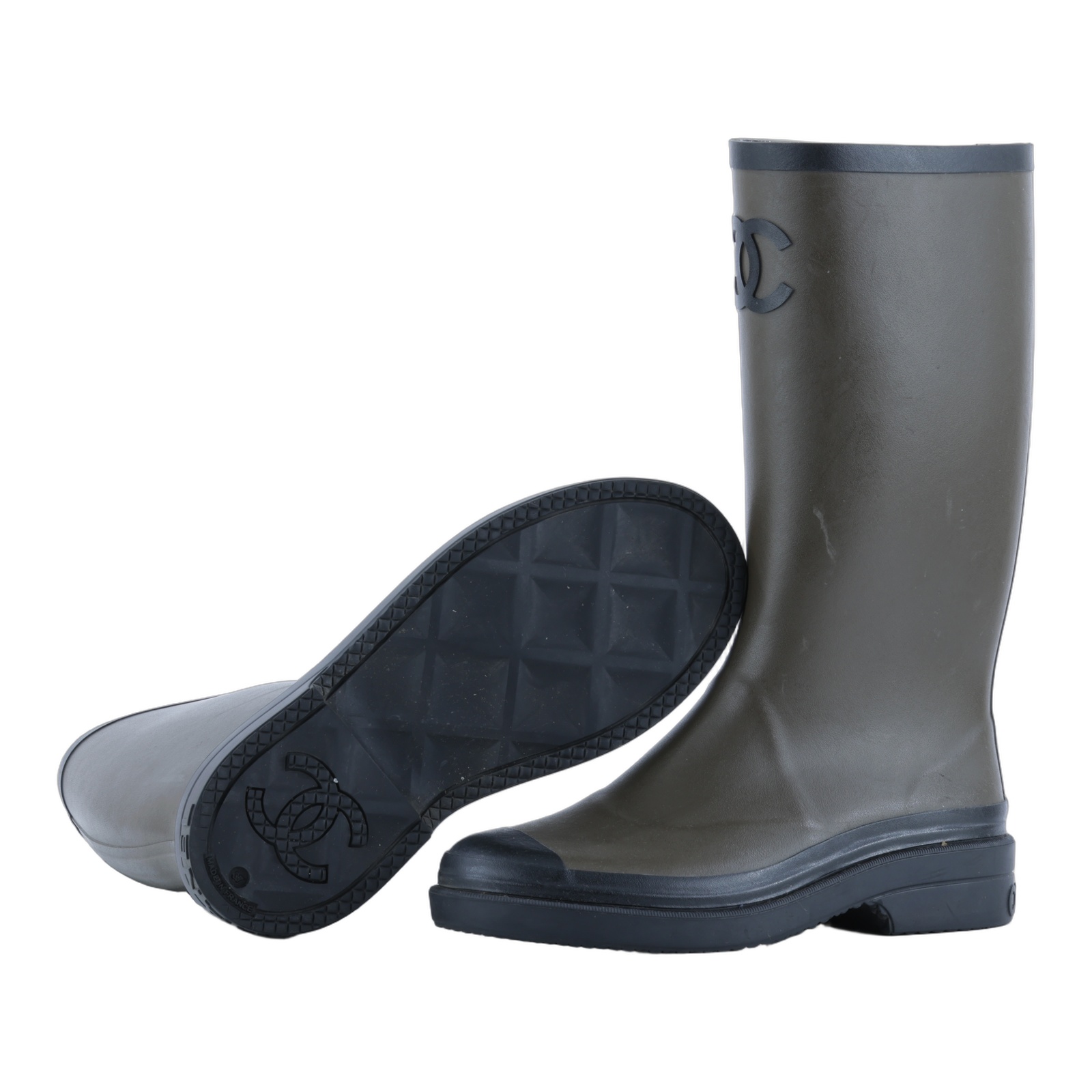 香奈兒 CHANEL Coco Mark 橡膠靴 G45838_37 墨綠雨靴 #37 無附屬品