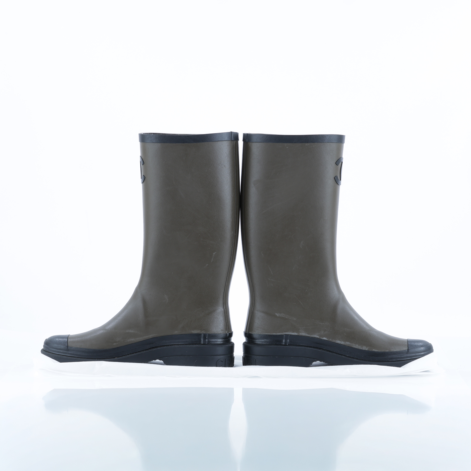 香奈兒 CHANEL Coco Mark 橡膠靴 G45838_37 墨綠雨靴 #37 無附屬品