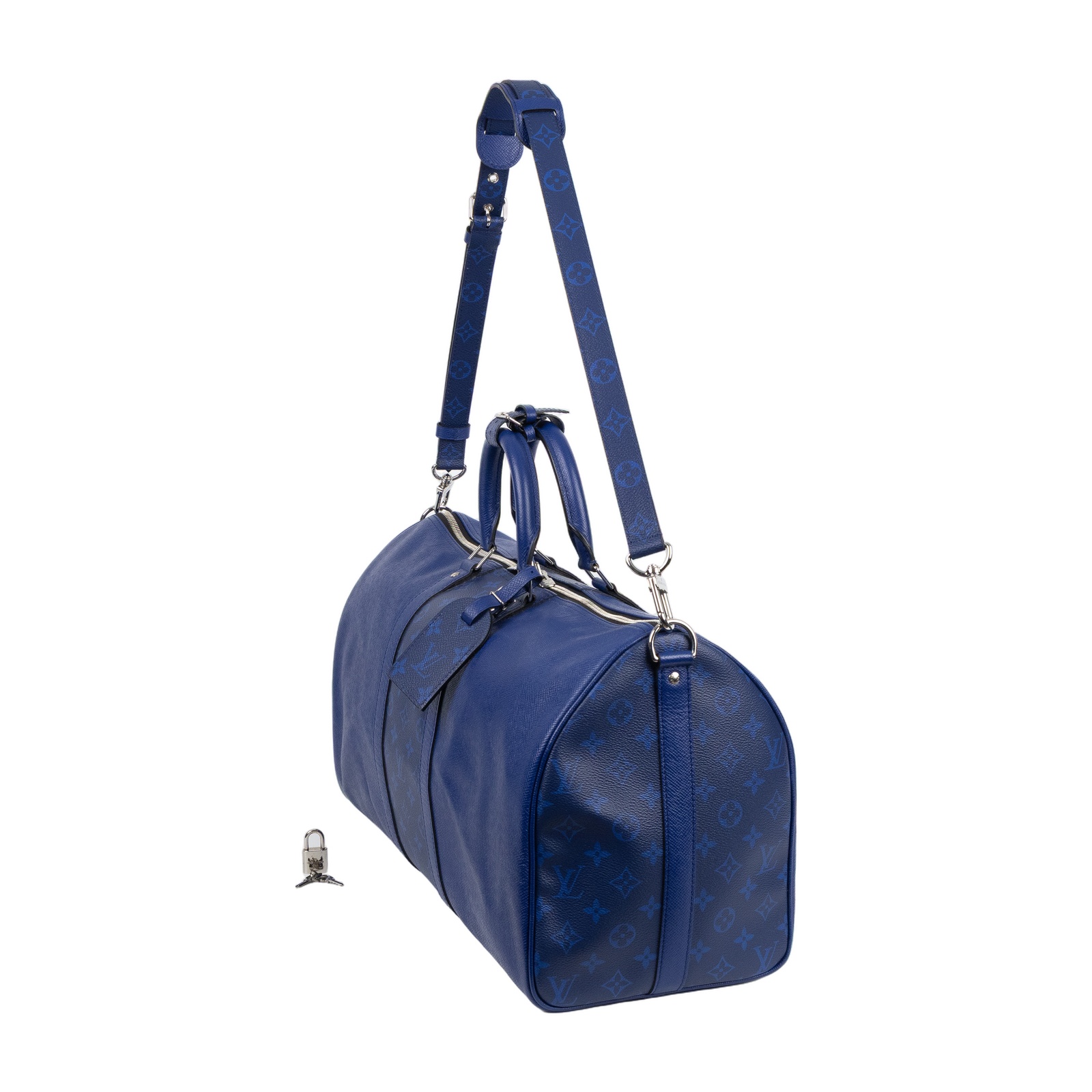 路易威登 LOUIS VUITTON Keepall Bandoulière 50 波士頓包  旅行袋 藍色 M53766 晶片款  原廠盒子/防塵袋/背帶/鎖組/吊牌