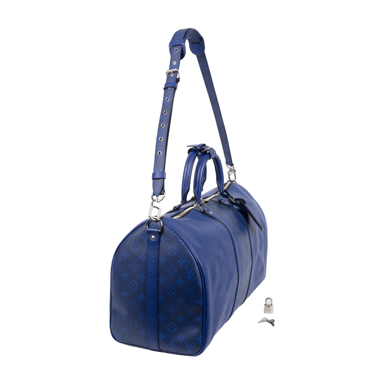 路易威登 LOUIS VUITTON Keepall Bandoulière 50 波士頓包  旅行袋 藍色 M53766 晶片款  原廠盒子/防塵袋/背帶/鎖組/吊牌
