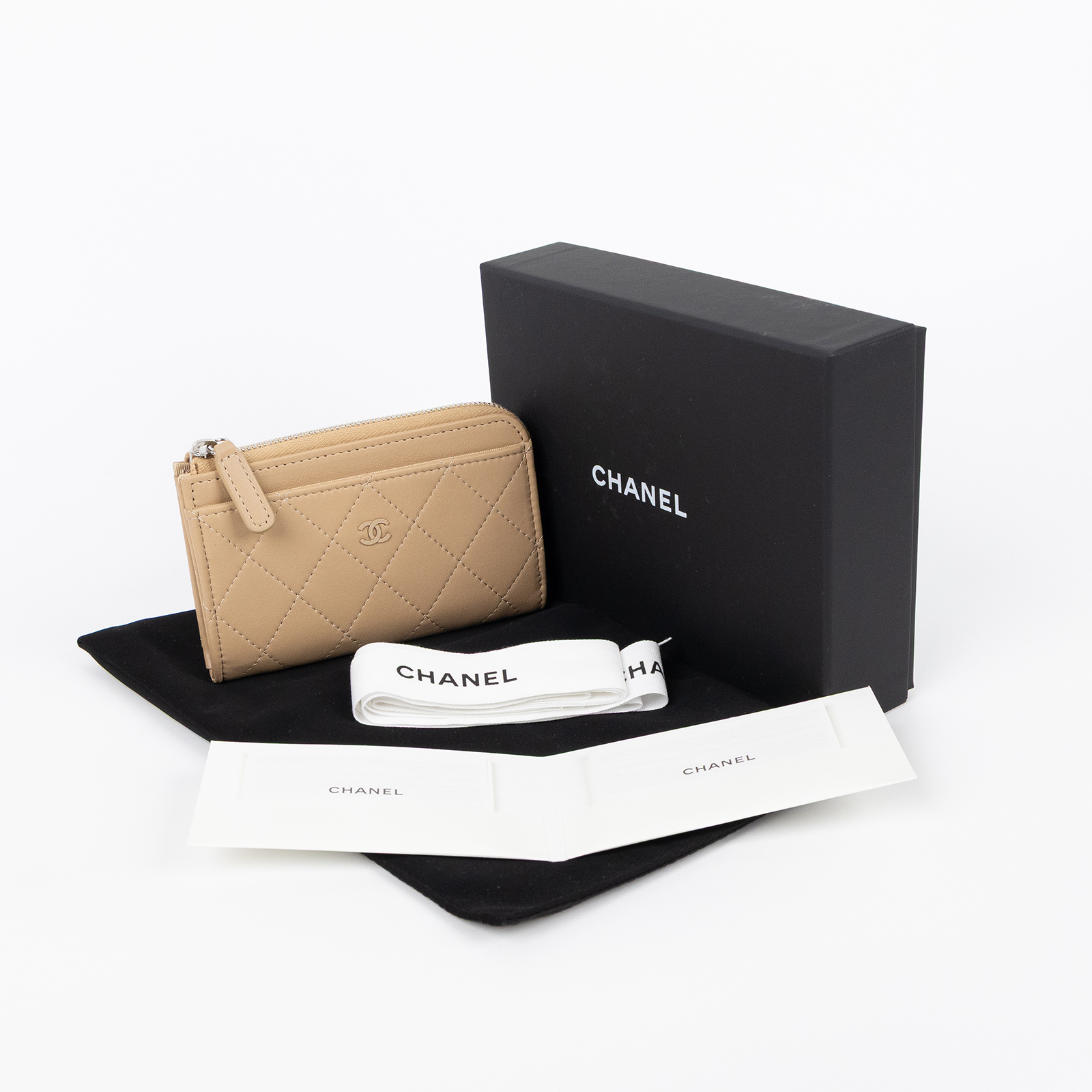 香奈兒 CHANEL CC LOGO 零錢包 卡片夾 AP4917 晶片款 奶茶L拉鍊零錢包 原廠盒子/防塵袋/緞帶