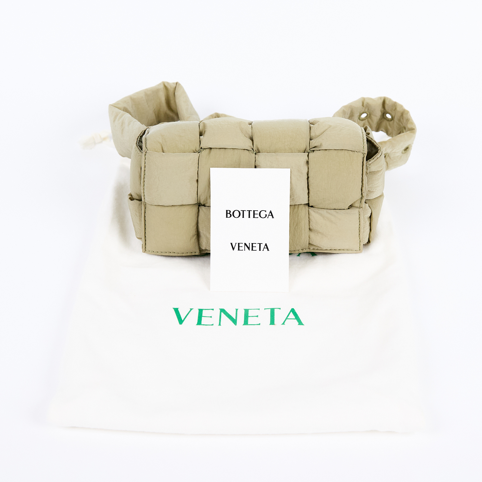 寶緹嘉 BOTTEGA VENETA Padded Cassette 尼龍 編織腰包 679763VBO80 綠尼龍CASSETTE腰包4X2 防塵袋