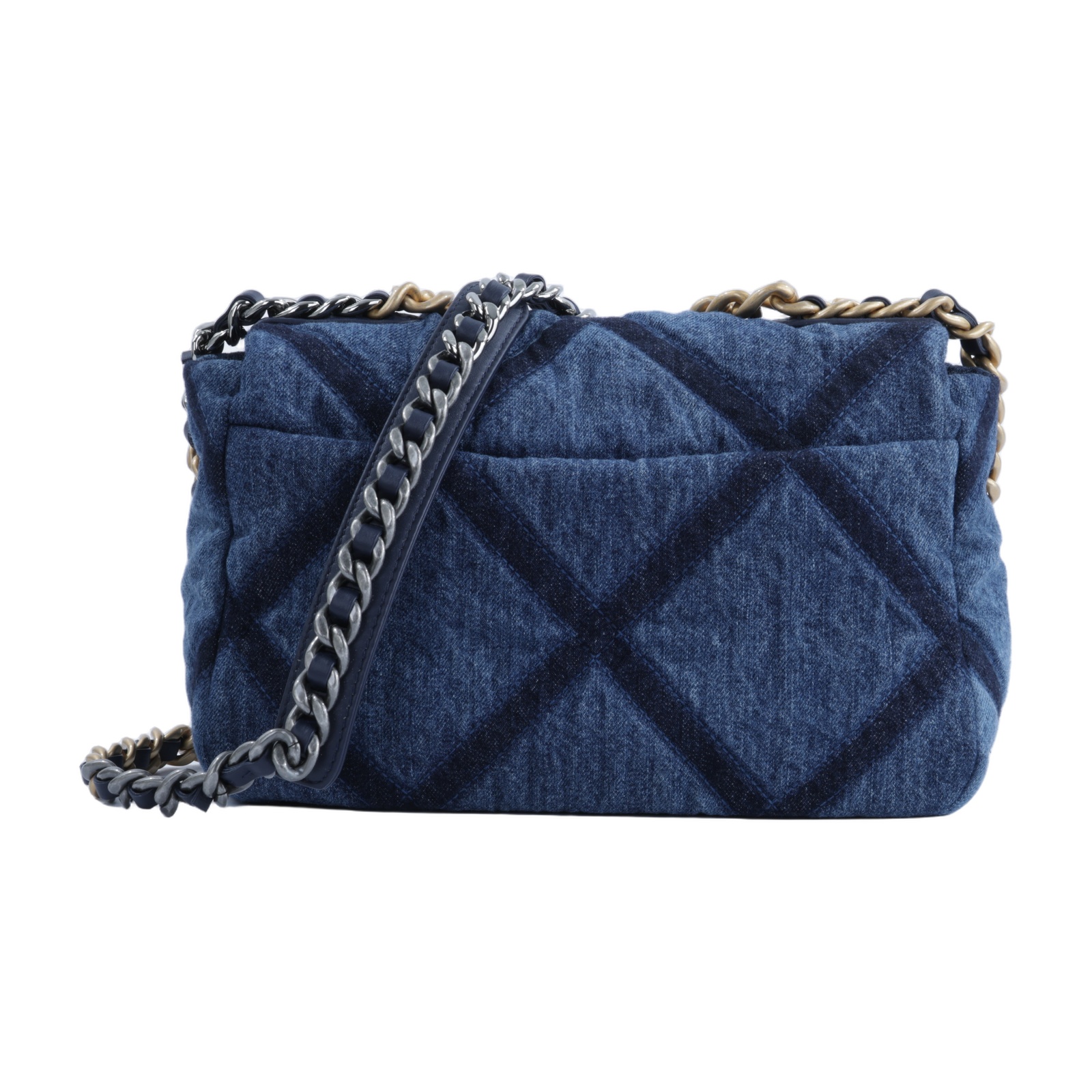 香奈兒 CHANEL 19 口蓋包 菱格紋 金銀鍊帶 手提 肩背包 AS1160 晶片款 牛仔19包 26CM 無附屬品