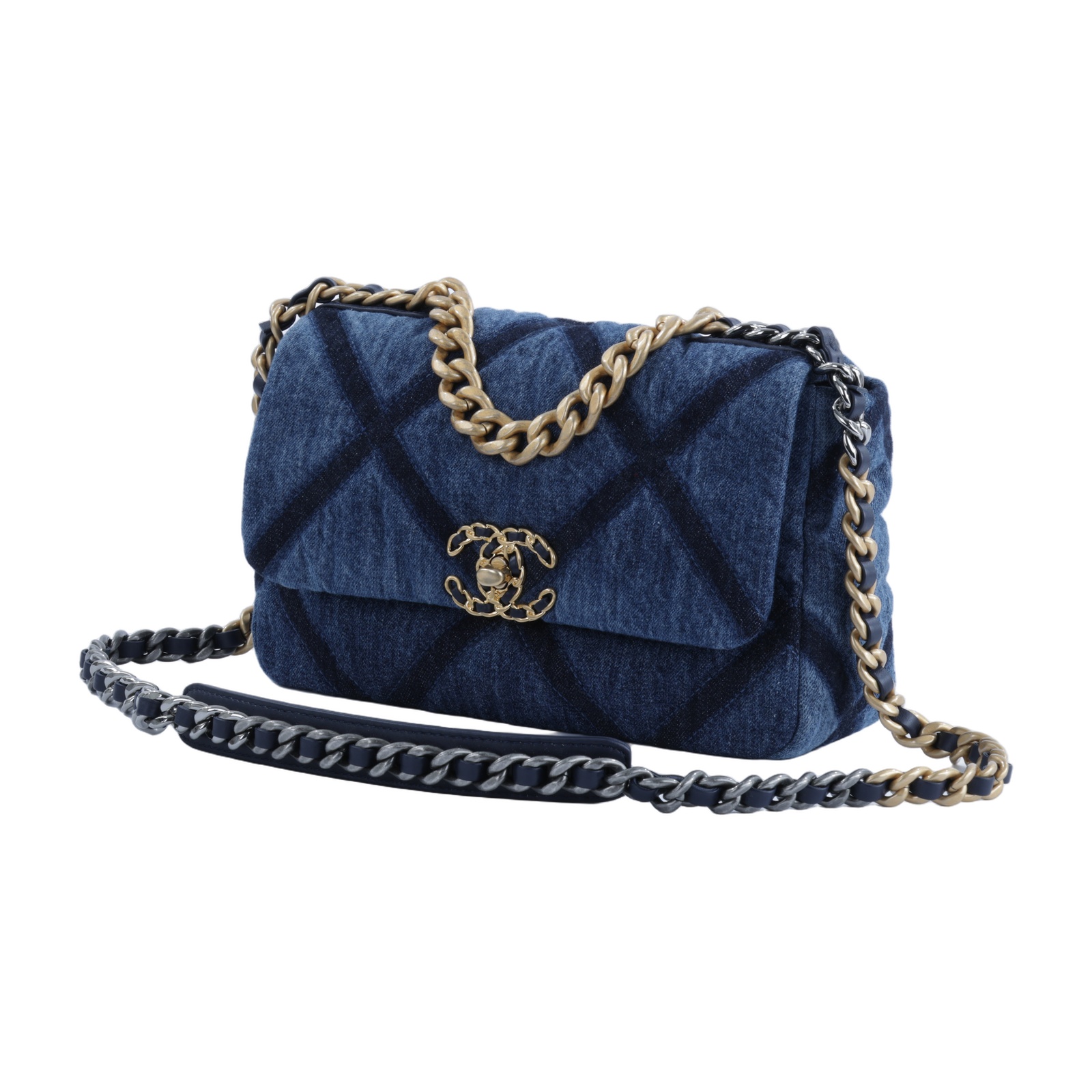 香奈兒 CHANEL 19 口蓋包 菱格紋 金銀鍊帶 手提 肩背包 AS1160 晶片款 牛仔19包 26CM 無附屬品