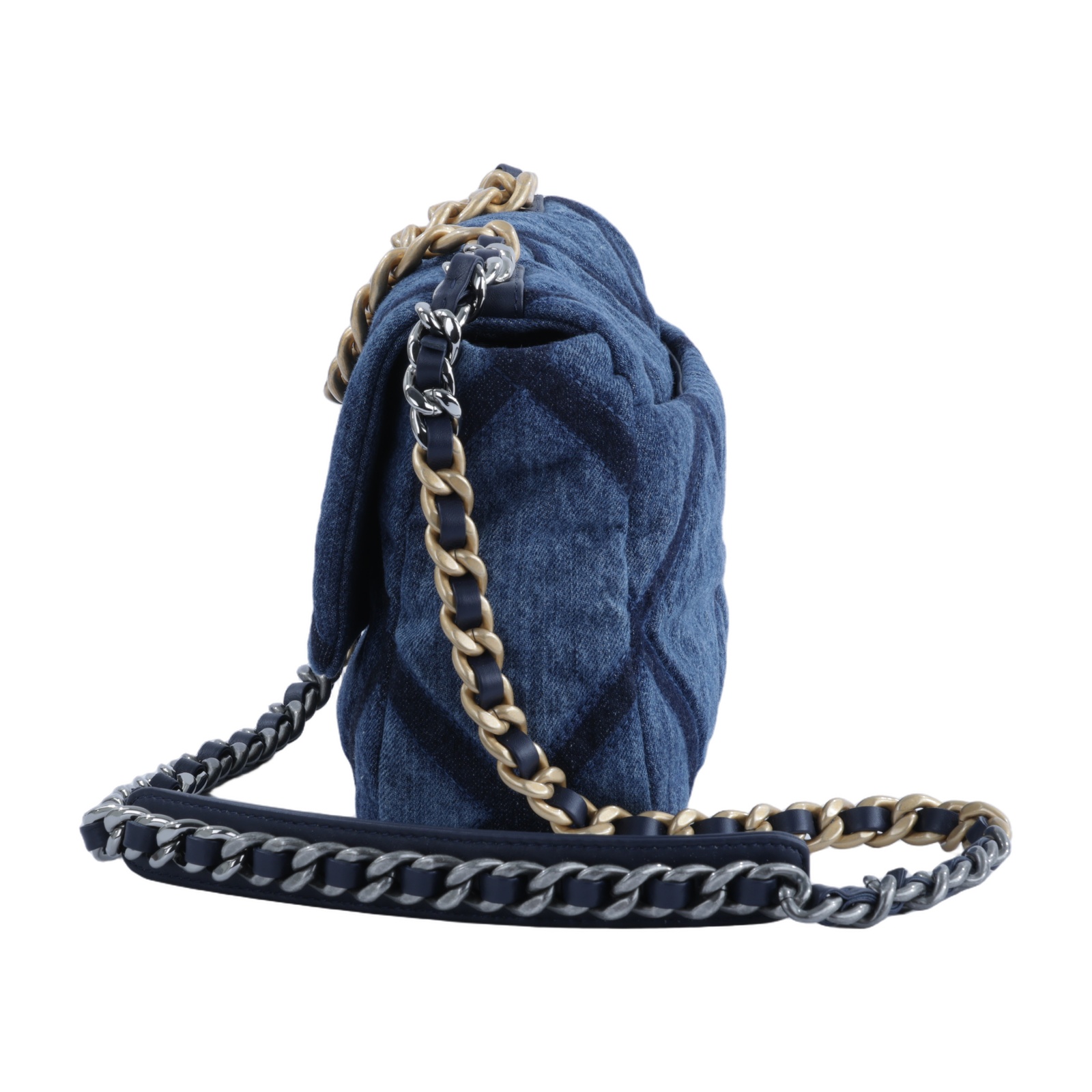 香奈兒 CHANEL 19 口蓋包 菱格紋 金銀鍊帶 手提 肩背包 AS1160 晶片款 牛仔19包 26CM 無附屬品