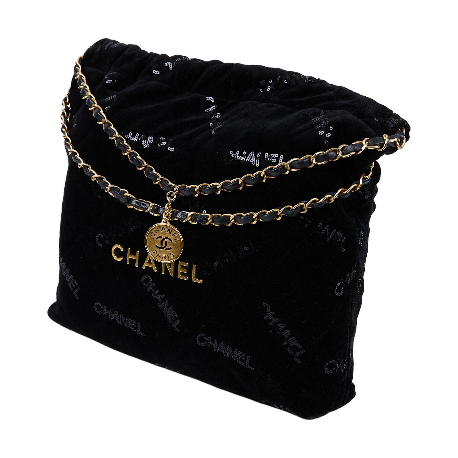 香奈兒 CHANEL 22 小型 流浪包 肩背包 AS3260 晶片款 黑絨布22包 小號 防塵袋/內袋