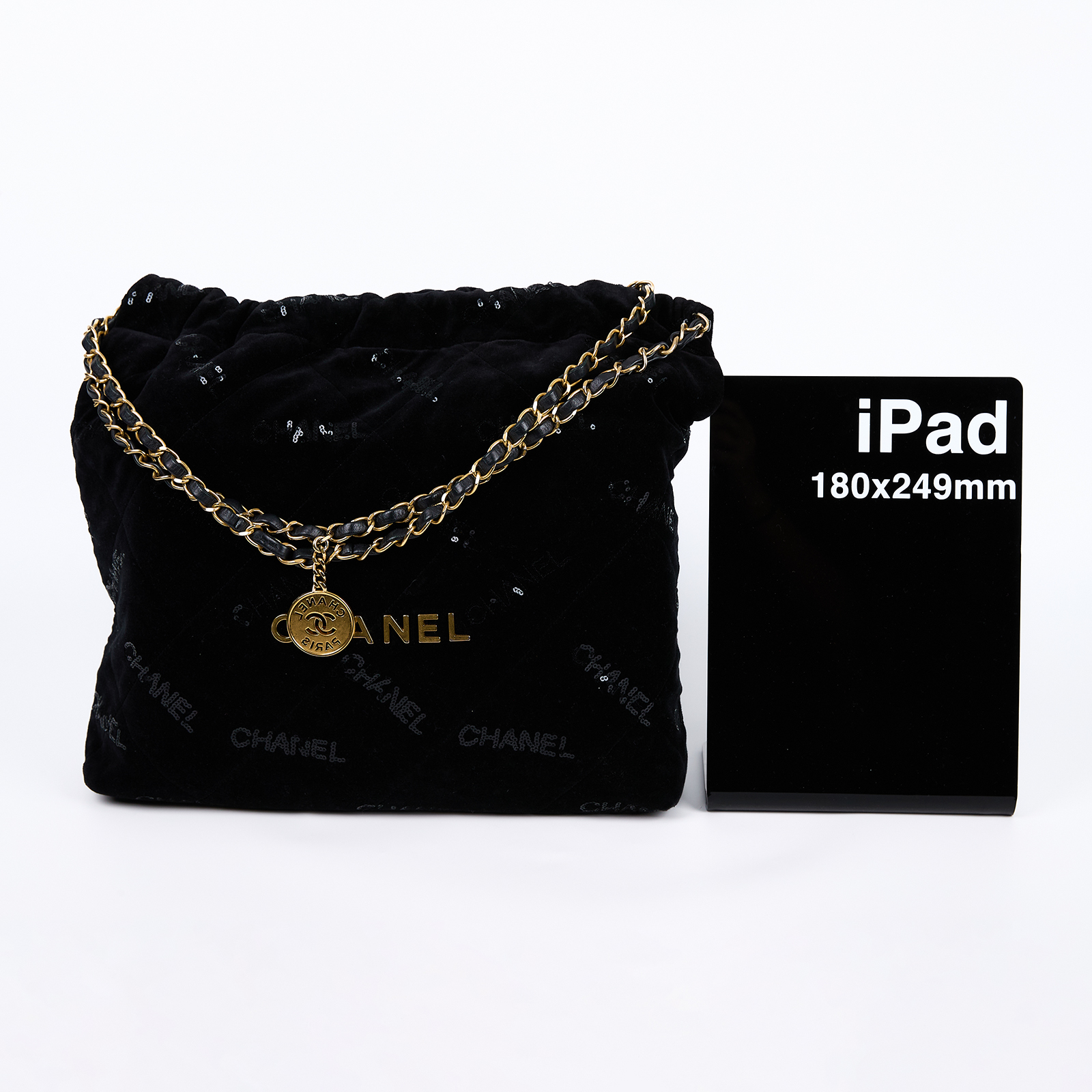 香奈兒 CHANEL 22 小型 流浪包 肩背包 AS3260 晶片款 黑絨布22包 小號 防塵袋/內袋