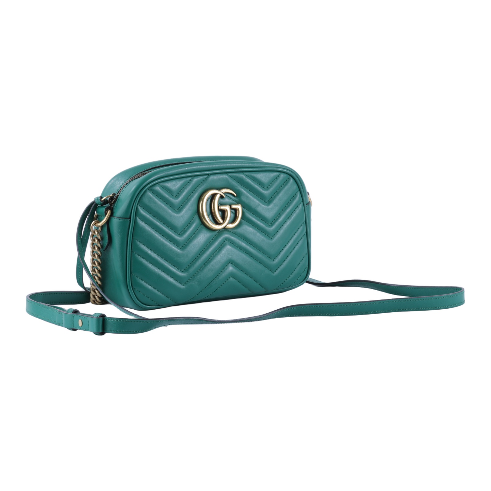 古馳 GUCCI GG Marmont 小型 絎縫 肩揹袋 447632 DTD1T 綠MARMONT相機包 防塵袋