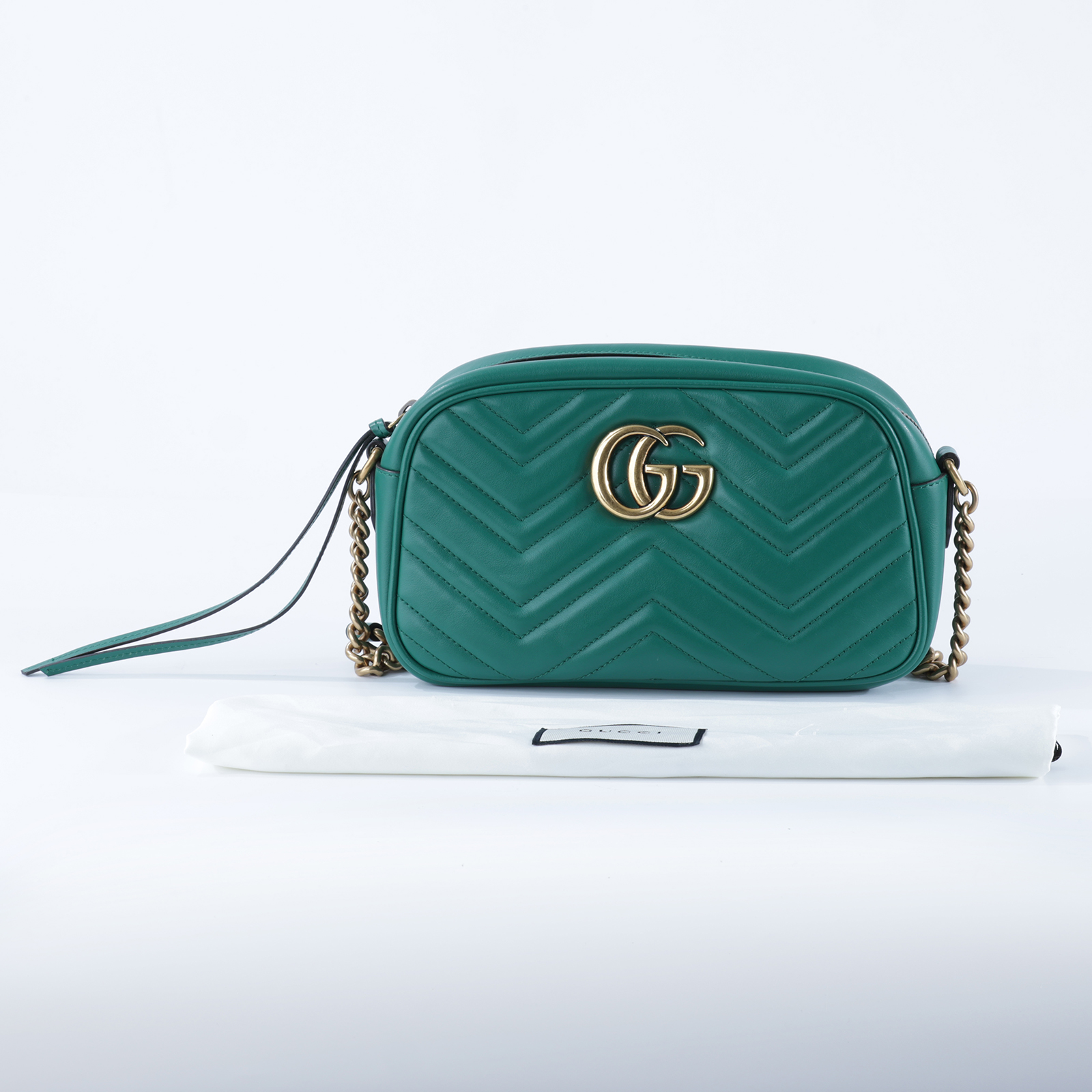 古馳 GUCCI GG Marmont 小型 絎縫 肩揹袋 447632 DTD1T 綠MARMONT相機包 防塵袋