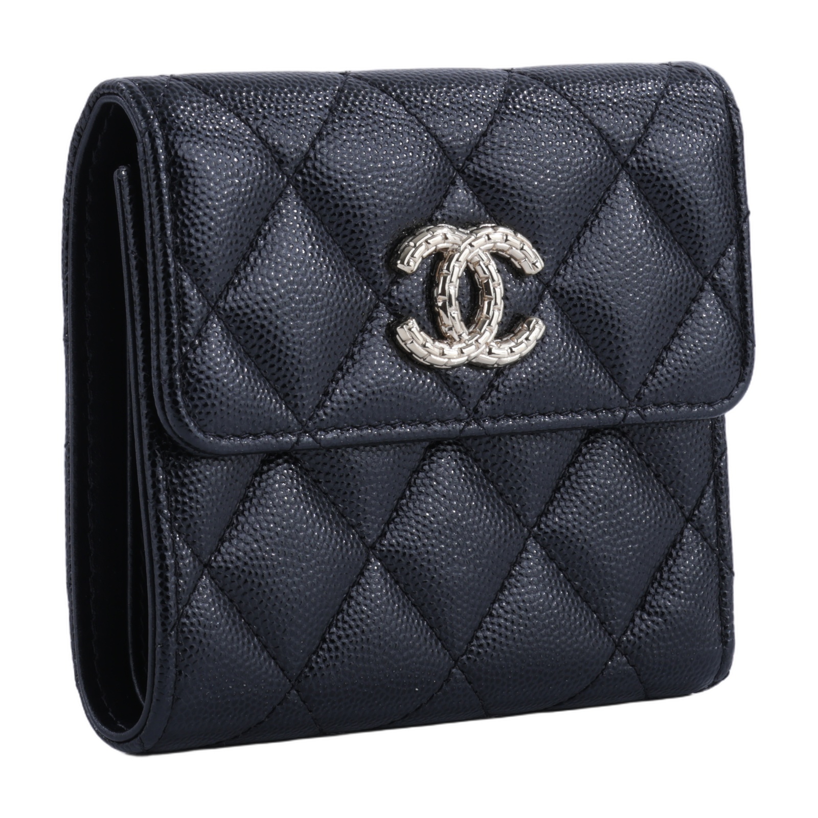 香奈兒 CHANEL CC Logo 錢包 彩色內裡 三折短夾 AP4086 晶片款 黑荔枝三折短夾 原廠盒子/防塵袋