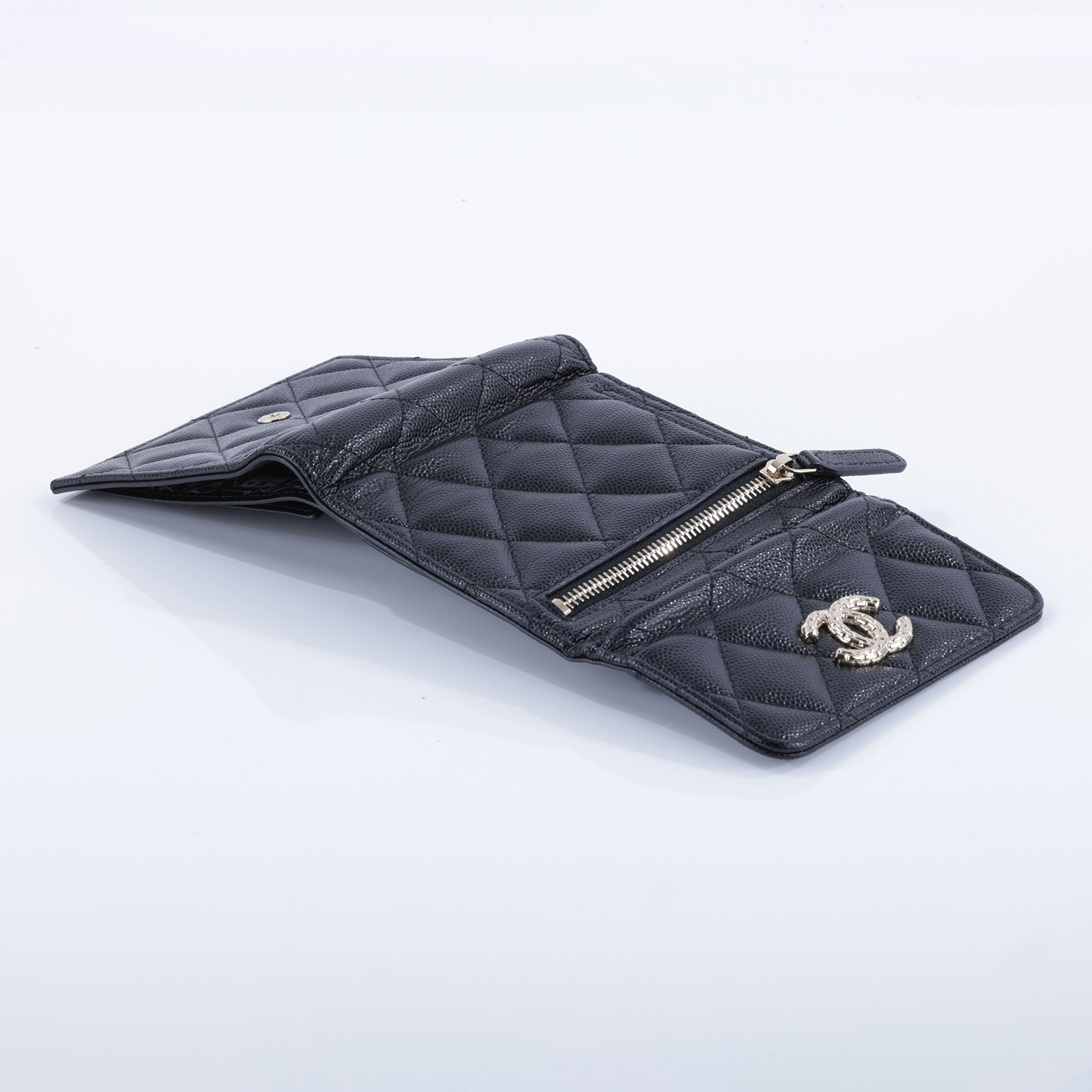 香奈兒 CHANEL CC Logo 錢包 彩色內裡 三折短夾 AP4086 晶片款 黑荔枝三折短夾 原廠盒子/防塵袋
