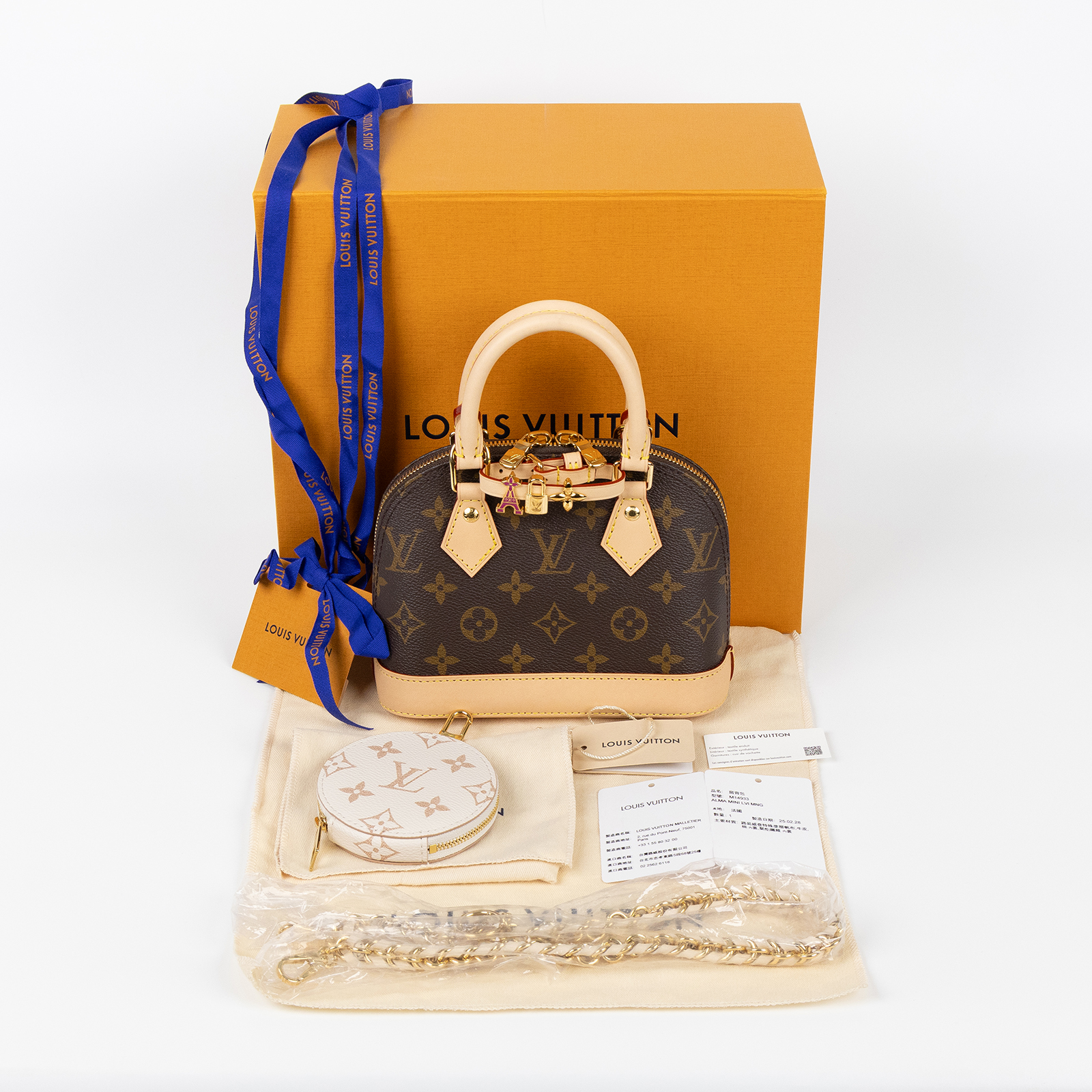 路易威登 LOUIS VUITTON Alma Mini 手提包 M14933 晶片款 原花ALMA MINI 原廠盒子/防塵袋/背帶/零錢包