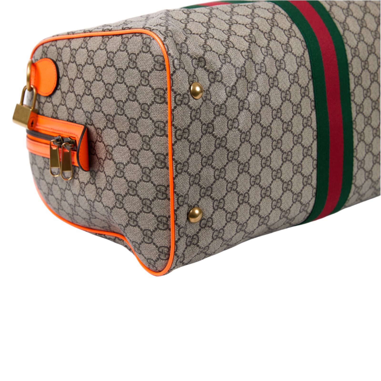 古馳 GUCCI Savoy 旅行袋 手提包 波士頓包 中型 724642 FADHS 螢光橘G紋行李袋 背帶/鎖組/吊牌