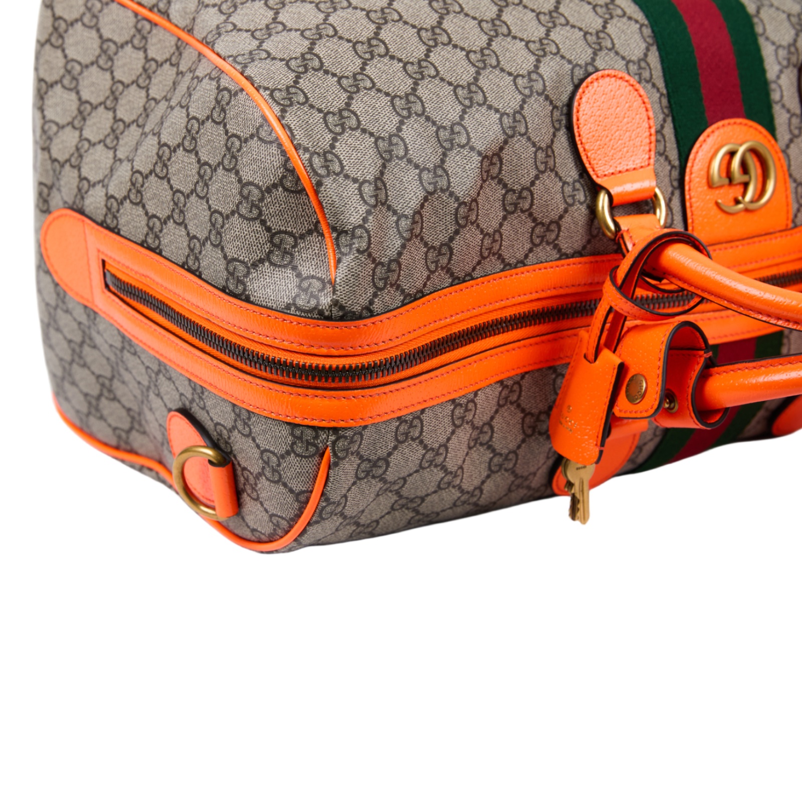古馳 GUCCI Savoy 旅行袋 手提包 波士頓包 中型 724642 FADHS 螢光橘G紋行李袋 背帶/鎖組/吊牌
