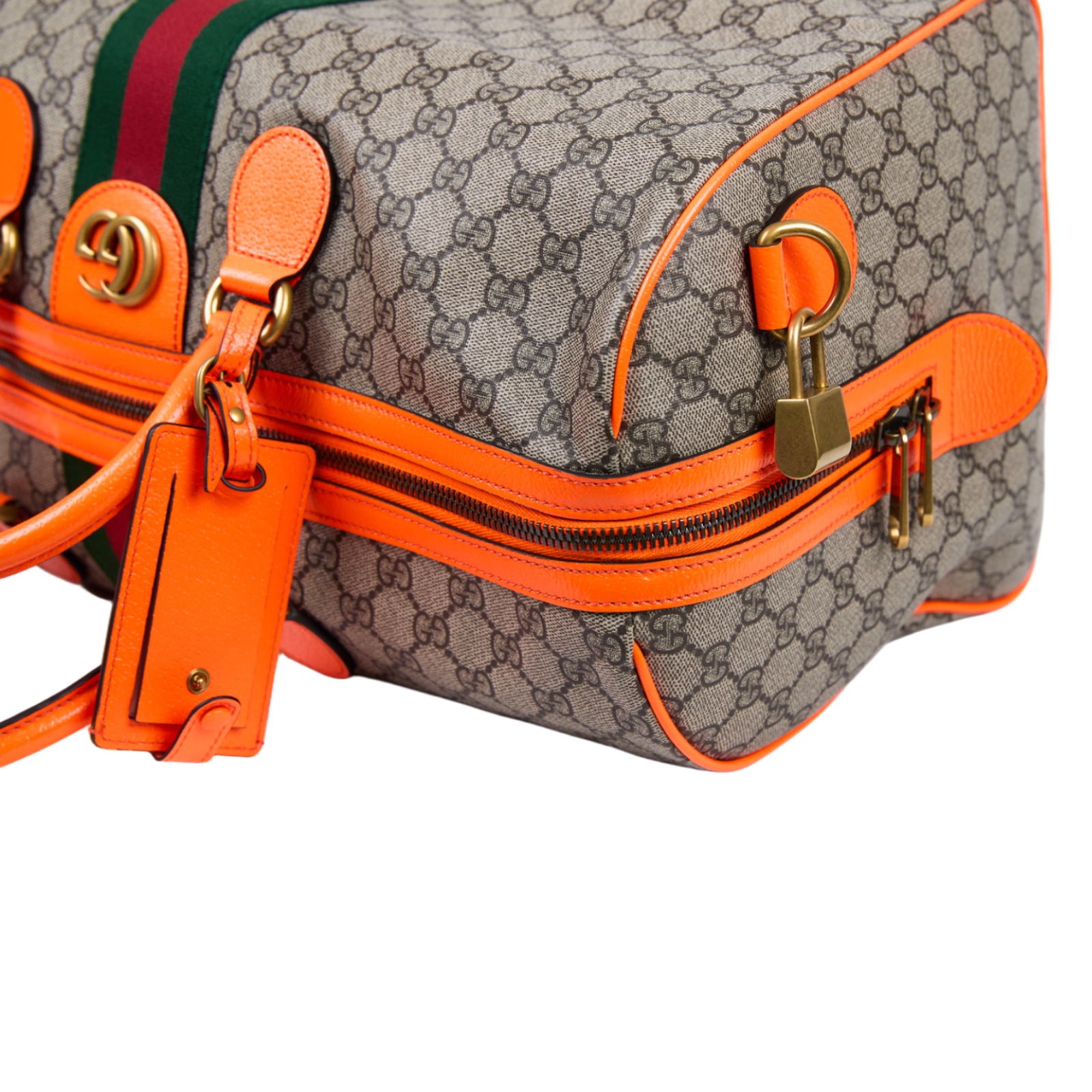 古馳 GUCCI Savoy 旅行袋 手提包 波士頓包 中型 724642 FADHS 螢光橘G紋行李袋 背帶/鎖組/吊牌