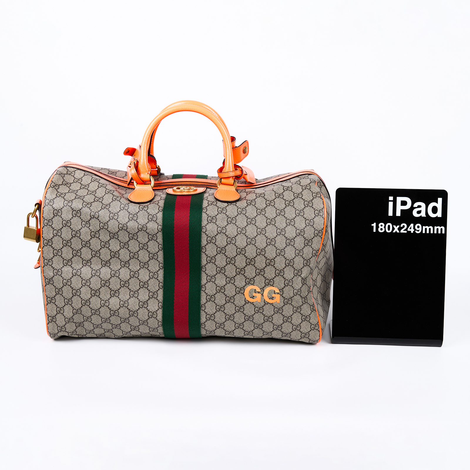 古馳 GUCCI Savoy 旅行袋 手提包 波士頓包 中型 724642 FADHS 螢光橘G紋行李袋 背帶/鎖組/吊牌