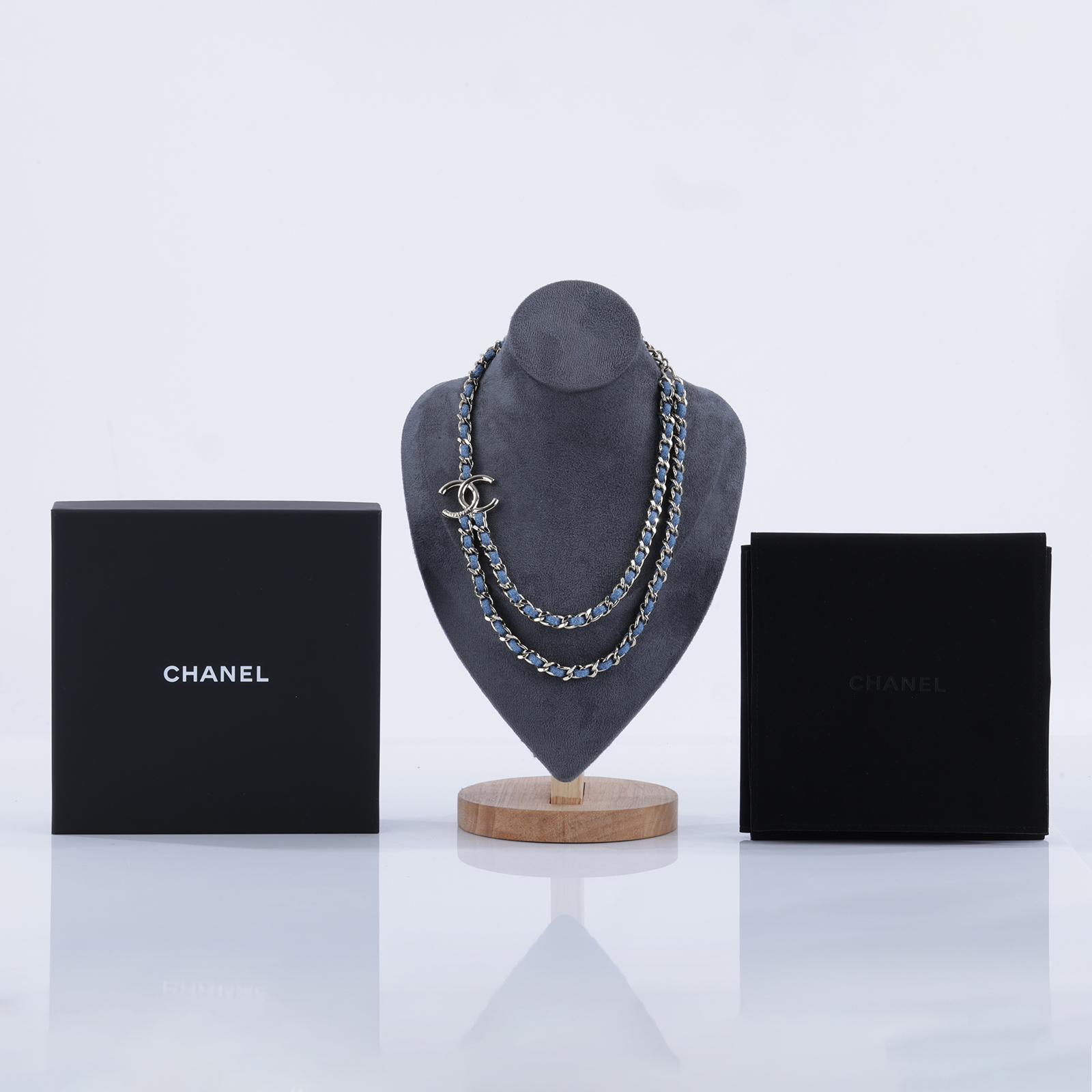 香奈兒 CHANEL 項鍊 ABF163 B19749B25P 丹寧皮穿鍊項鍊 原廠盒子/內襯