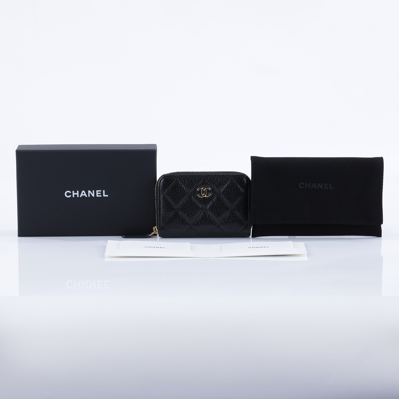 香奈兒 CHANEL 經典 拉鏈 零錢包 錢包 卡夾 AP0216 晶片款 黑金荔枝拉鍊卡包 原廠盒子/防塵袋