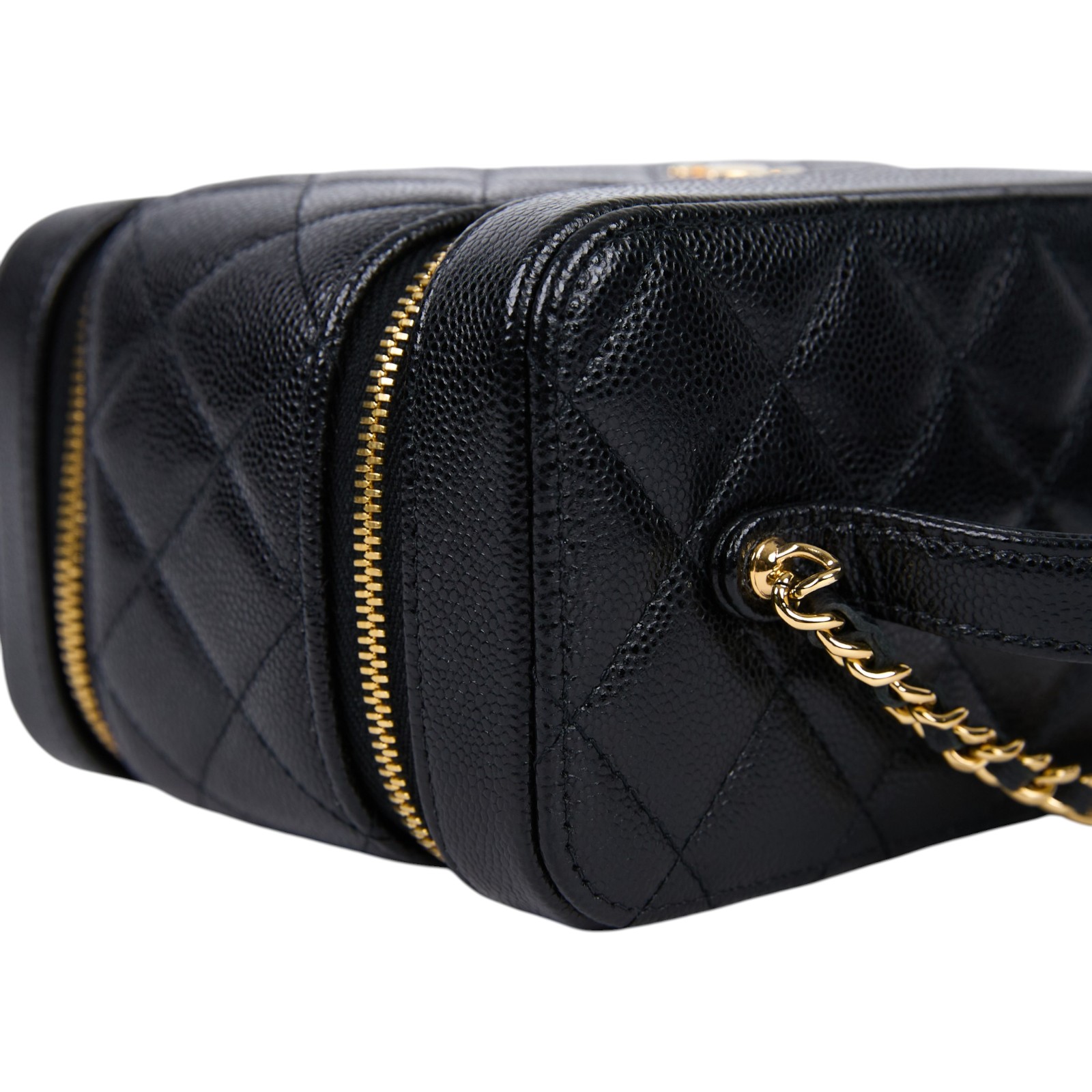 香奈兒 CHANEL Vanity 手提 小型 化妝箱 肩背包 斜背包 AP4688 晶片款 黑金荔枝VANITY CASE 無附屬品