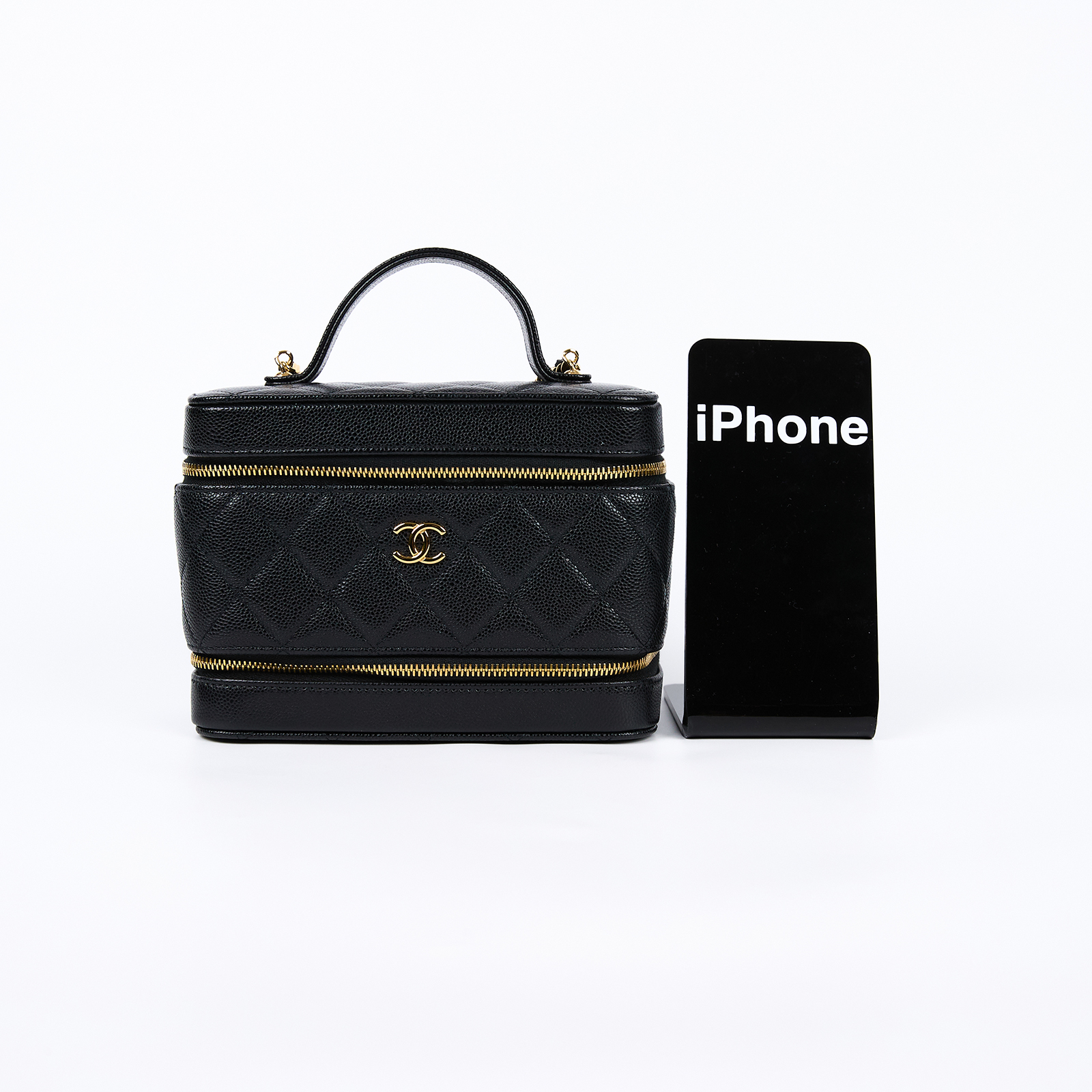 香奈兒 CHANEL Vanity 手提 小型 化妝箱 肩背包 斜背包 AP4688 晶片款 黑金荔枝VANITY CASE 無附屬品