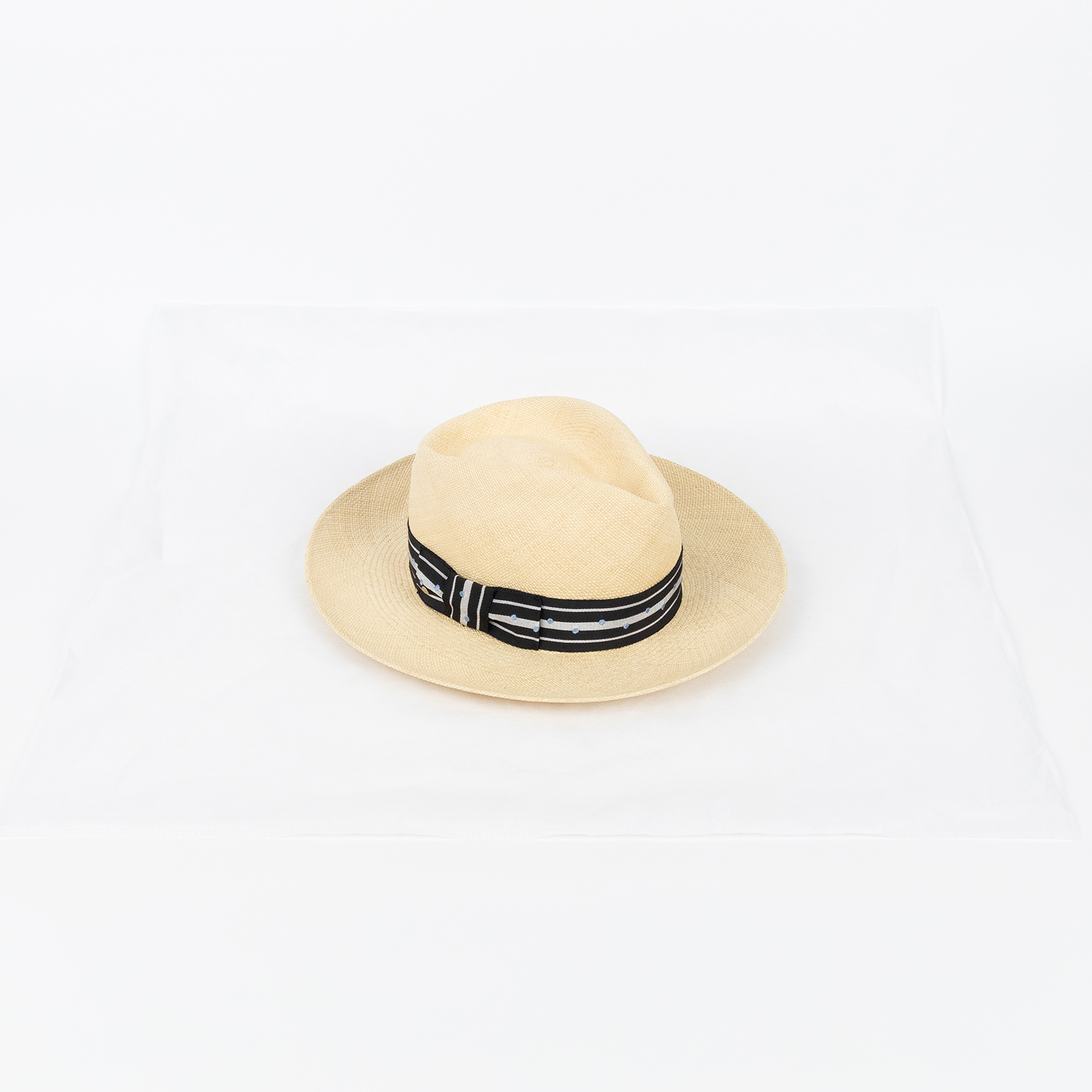 愛馬仕 Hermes Fedora 費多拉草帽   黑絲巾竹編帽 無附屬品