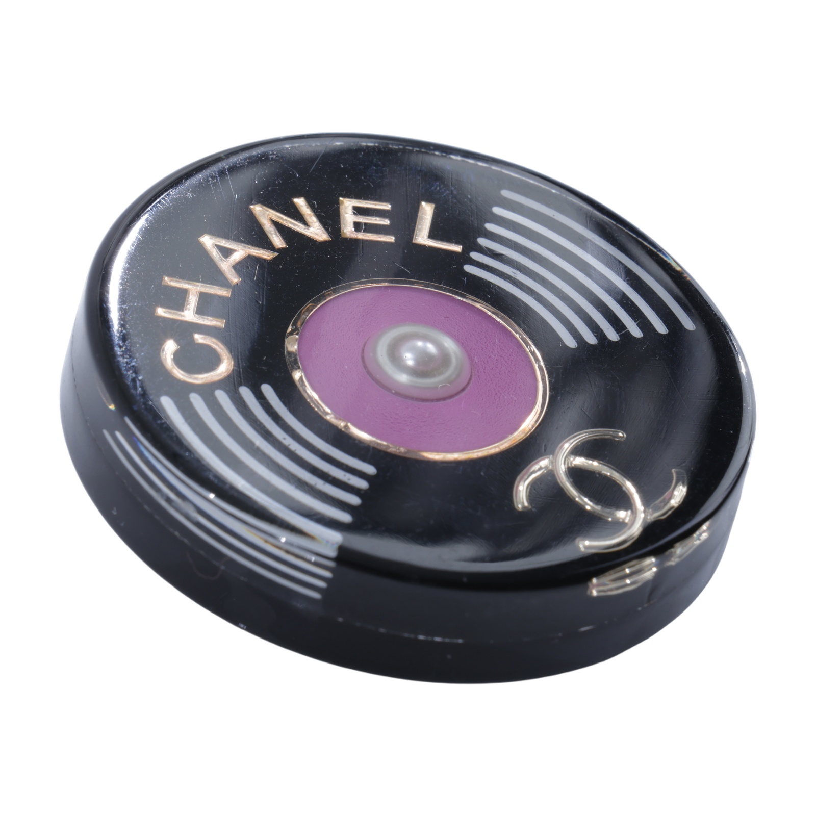 香奈兒 CHANEL 黑膠唱片 胸針 D19V 黑圓盤PVC胸針 無附屬品