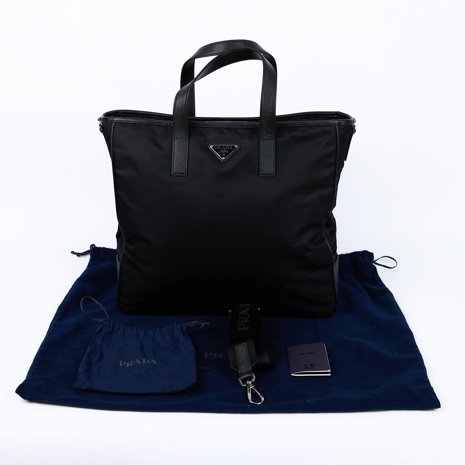 普拉達 PRADA Re-Nylon 托特包  黑尼龍公事包 防塵袋/背帶