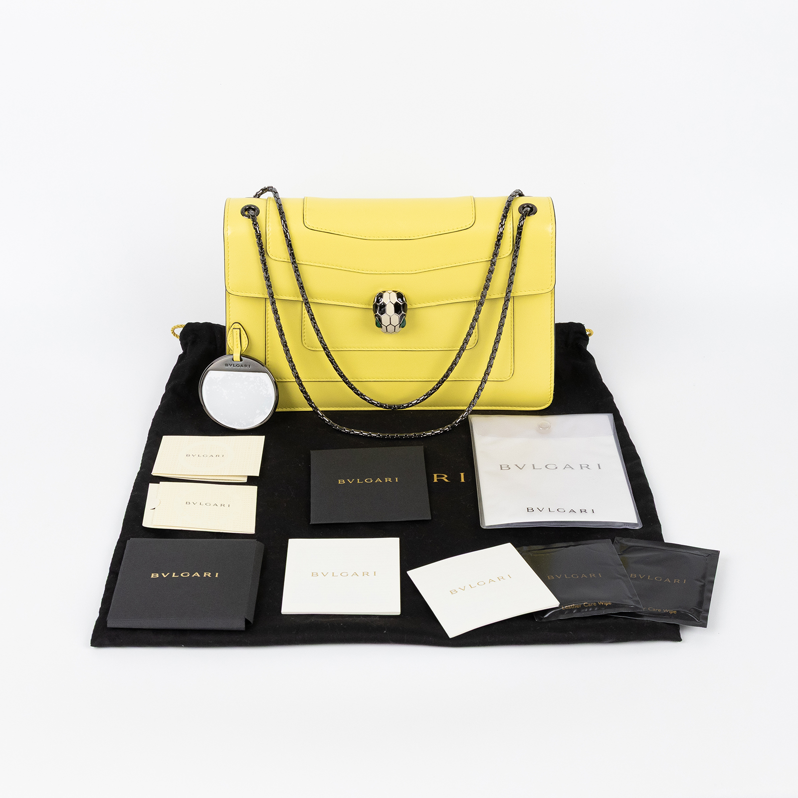 寶格麗 BVLGARI Serpenti Forever 口蓋包  黃蛇頭Serpenti Forever鍊條包 防塵袋/鏡子