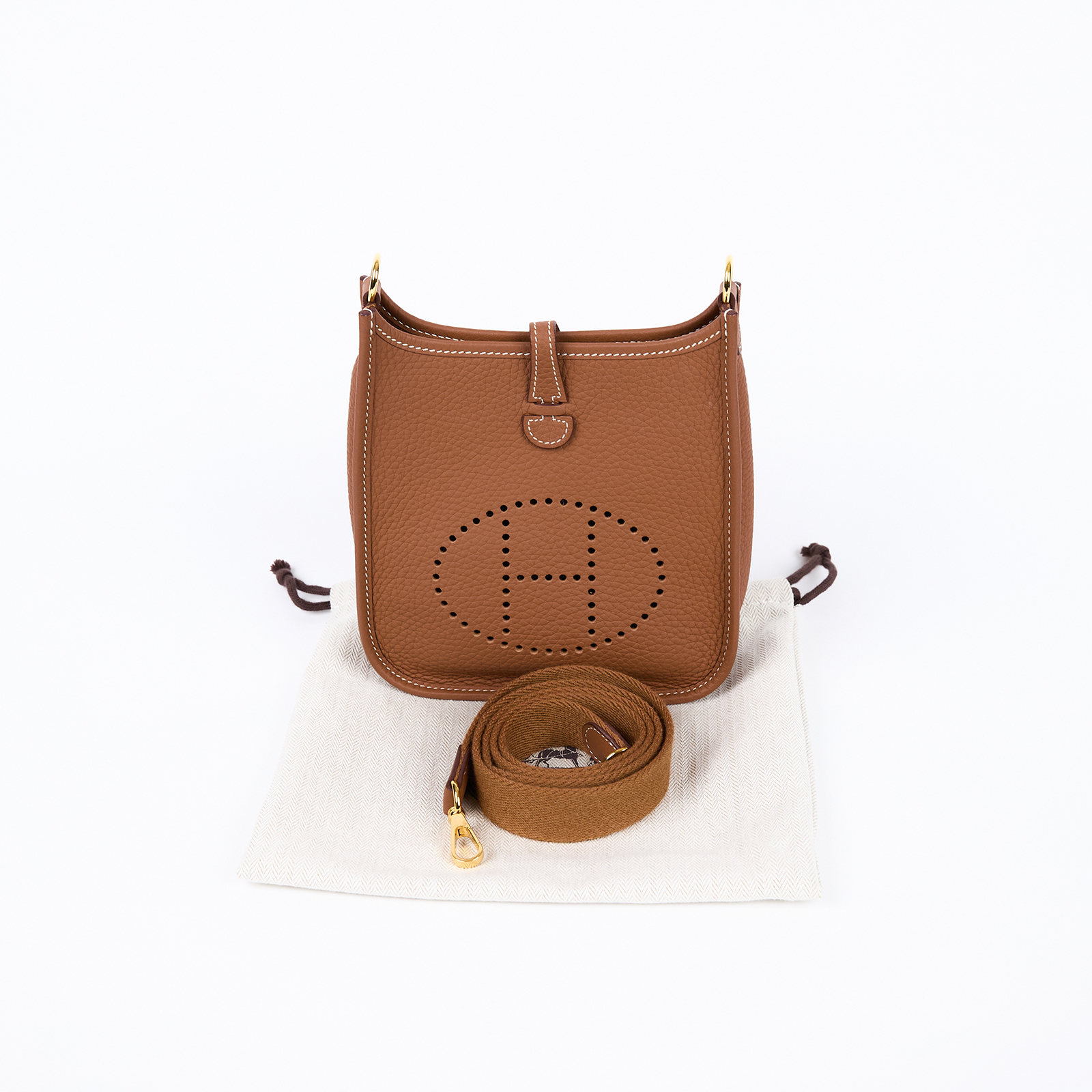 愛馬仕 Hermes Evelyne Bag Mini 伊芙琳包 Evelyne 16 EV16  W刻金棕MINI EVELYNE 防塵袋
