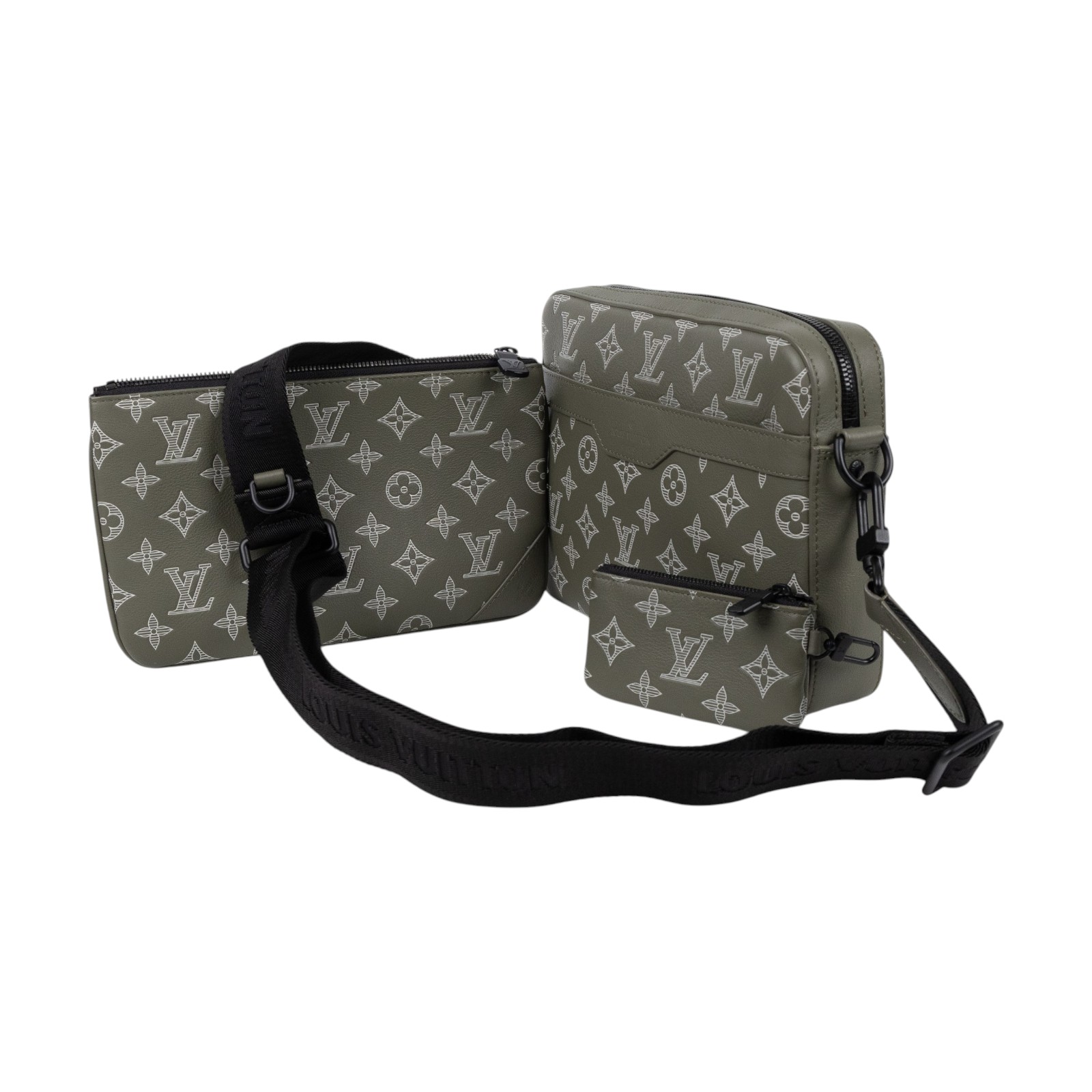 路易威登 LOUIS VUITTON Trio 三合一 郵差包 斜背包 M12490 晶片款 綠原花Trio 郵差包 防塵袋/子包2/背帶