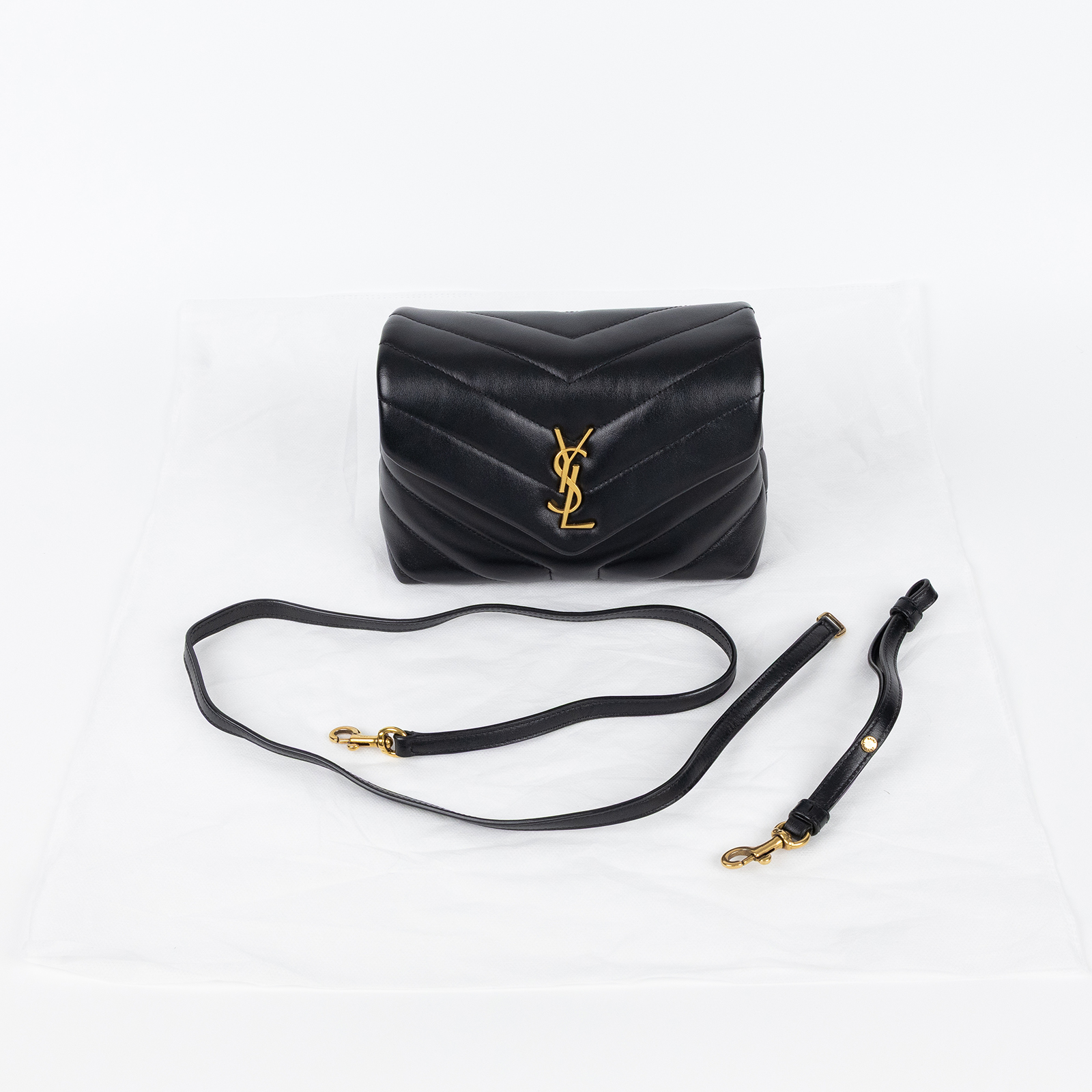 聖羅蘭 YSL SAINT LAURENT Loulou 絎縫 皮革 TOY 手袋 金色五金 467072DV707 黑金LOULOU TOY 背帶