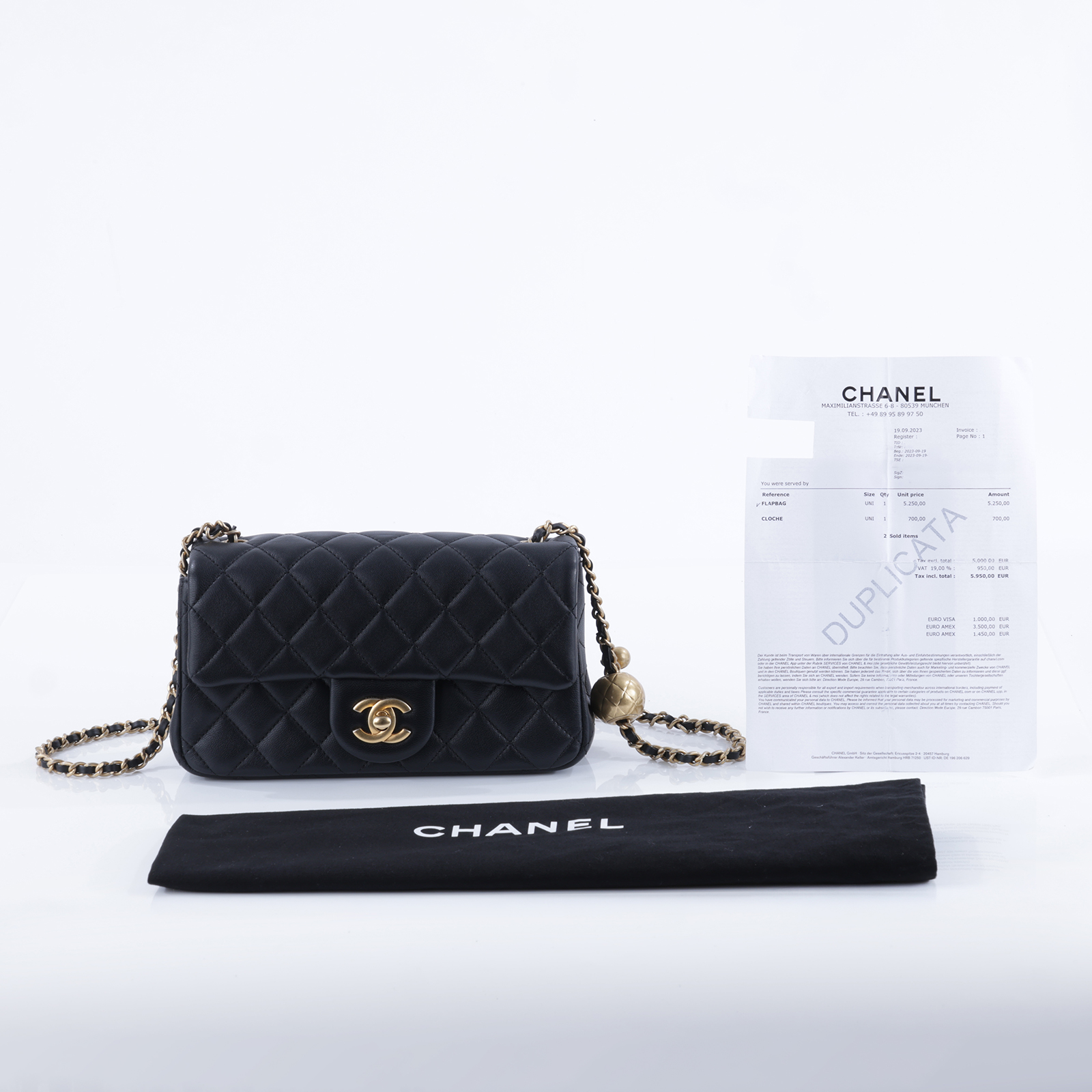香奈兒 CHANEL 經典迷你口蓋包 AS1787 B02916 黑羊金球COCO20 防塵袋/購買證明影本