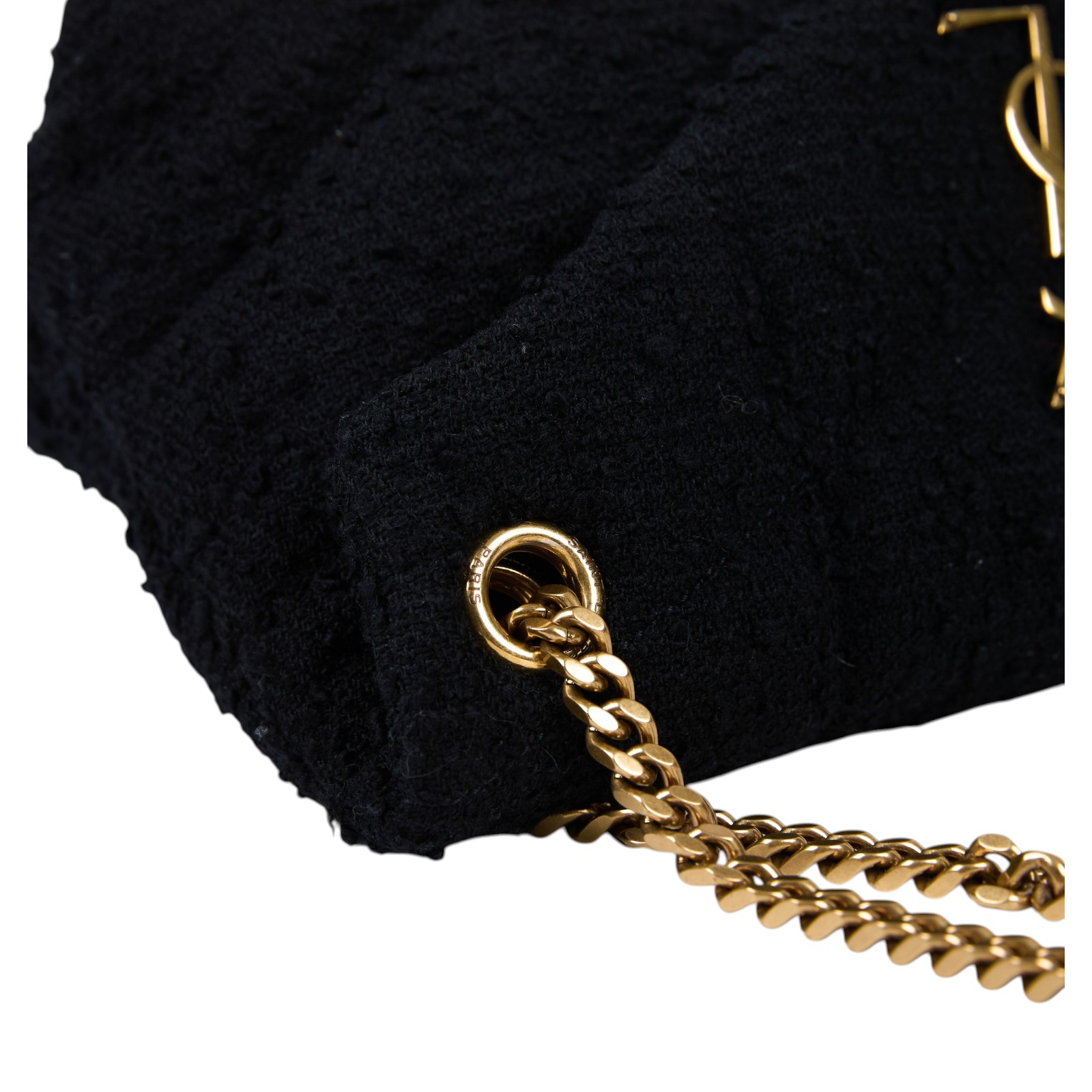 聖羅蘭 YSL SAINT LAURENT Puffer 絎縫納帕皮包 小型 金色五金 577476_TWEED 黑毛呢PUFFER金鍊包 無附屬品