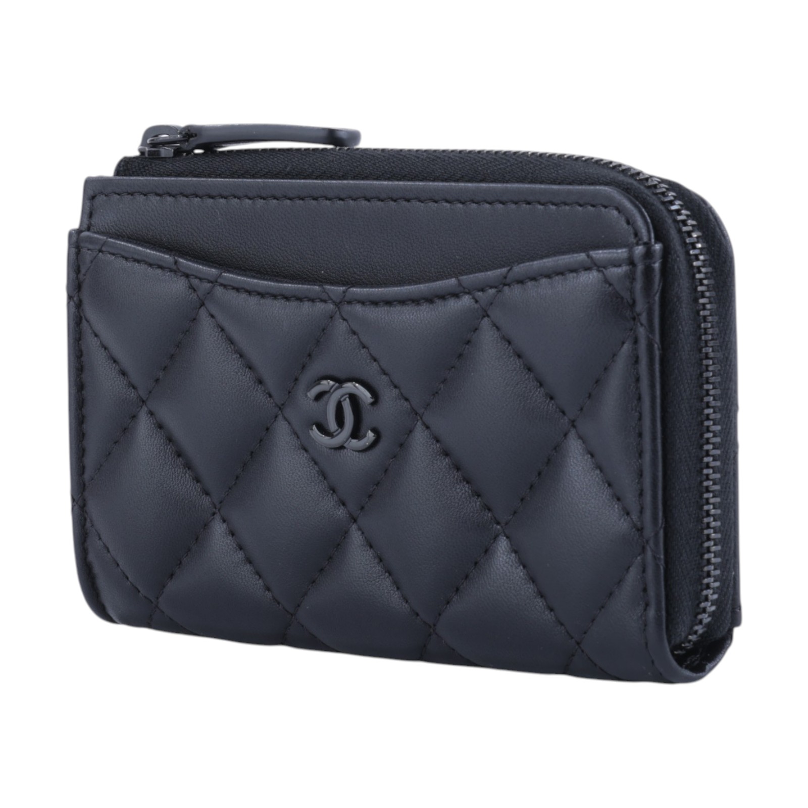 香奈兒 CHANEL CC logo 菱格紋 拉鍊 卡夾 零錢包 AP3179 晶片款 SO BLACK  L拉鍊零錢包 原廠盒子/防塵袋