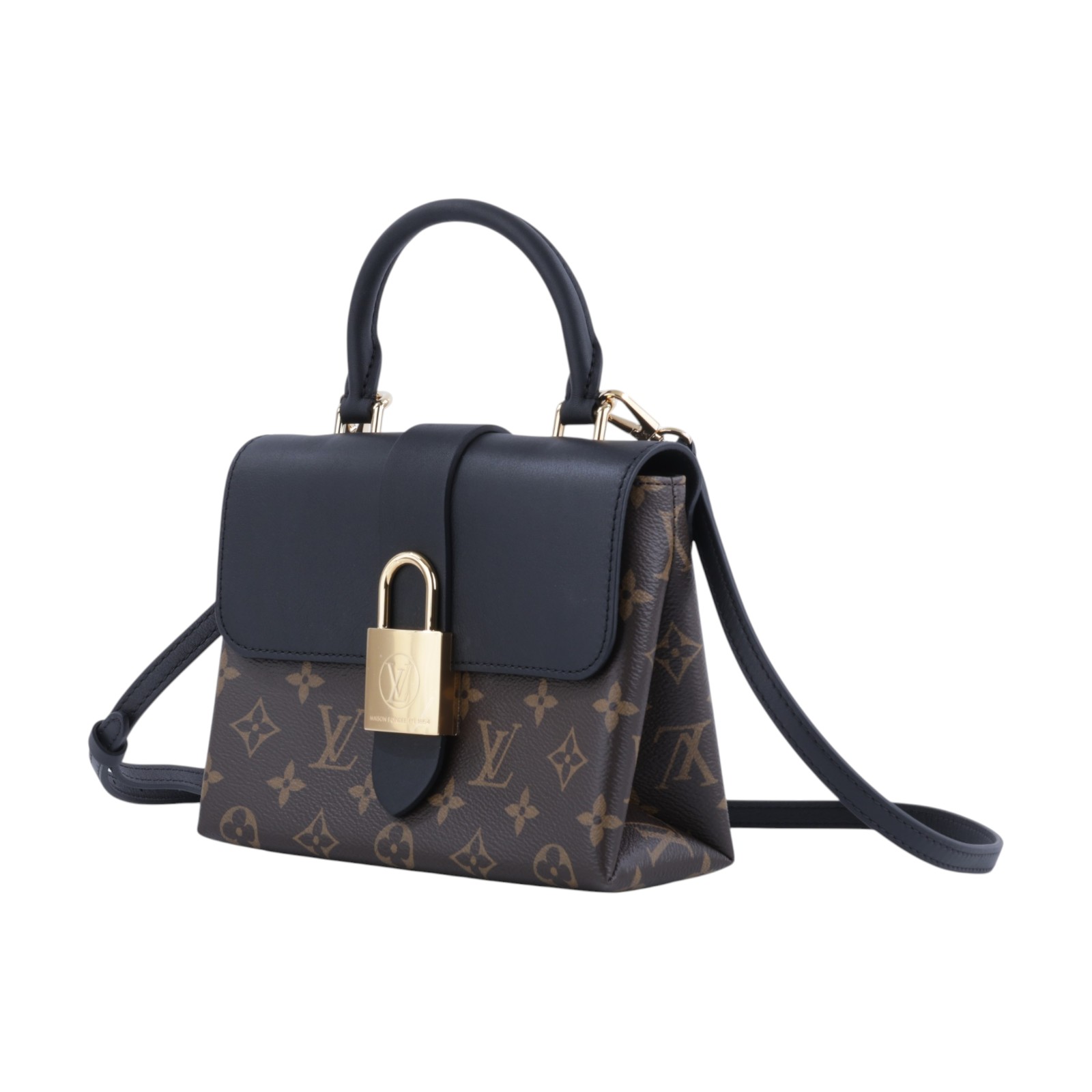 路易威登 LOUIS VUITTON Locky BB 手提包 黑色 M44141 晶片款 黑拼原花LOCKY BB手提肩背包 原廠盒子/防塵袋/背帶