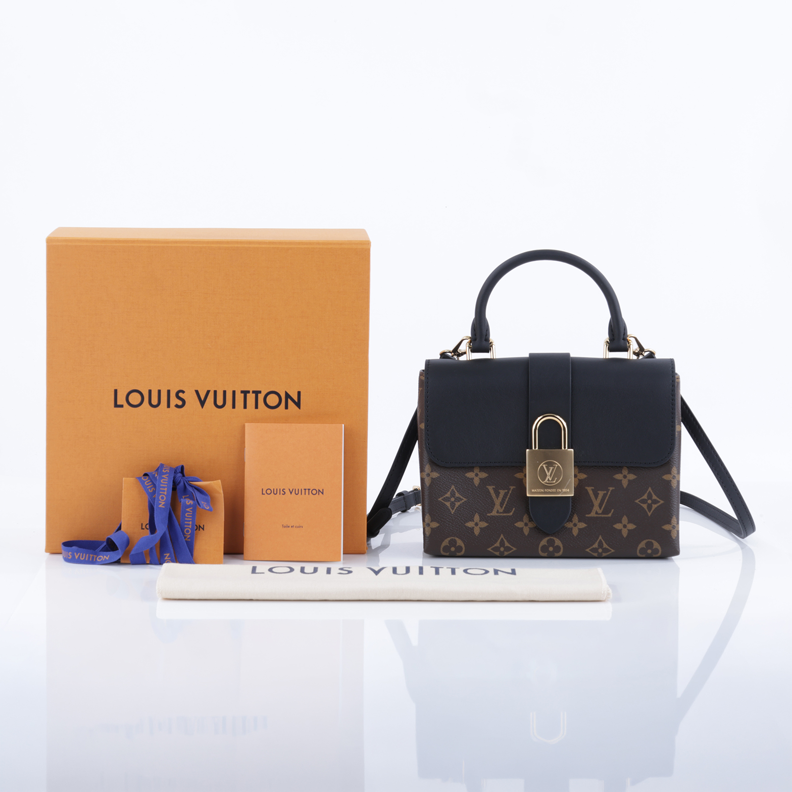 路易威登 LOUIS VUITTON Locky BB 手提包 黑色 M44141 晶片款 黑拼原花LOCKY BB手提肩背包 原廠盒子/防塵袋/背帶