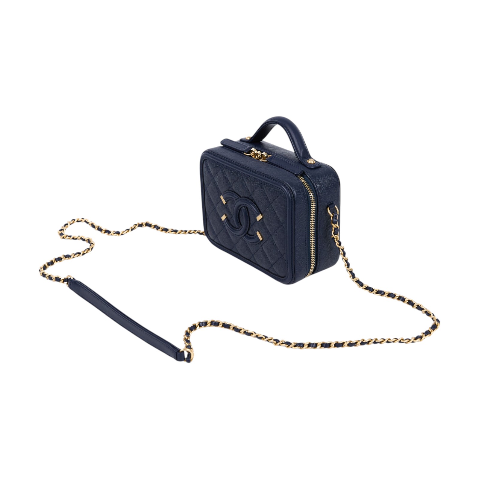 香奈兒 CHANEL Vanity Case Handle 斜背 手提 化妝箱 A93342 Y83371 26開深藍vANITY CASE17 原廠盒子/防塵袋/購買證明/保證卡