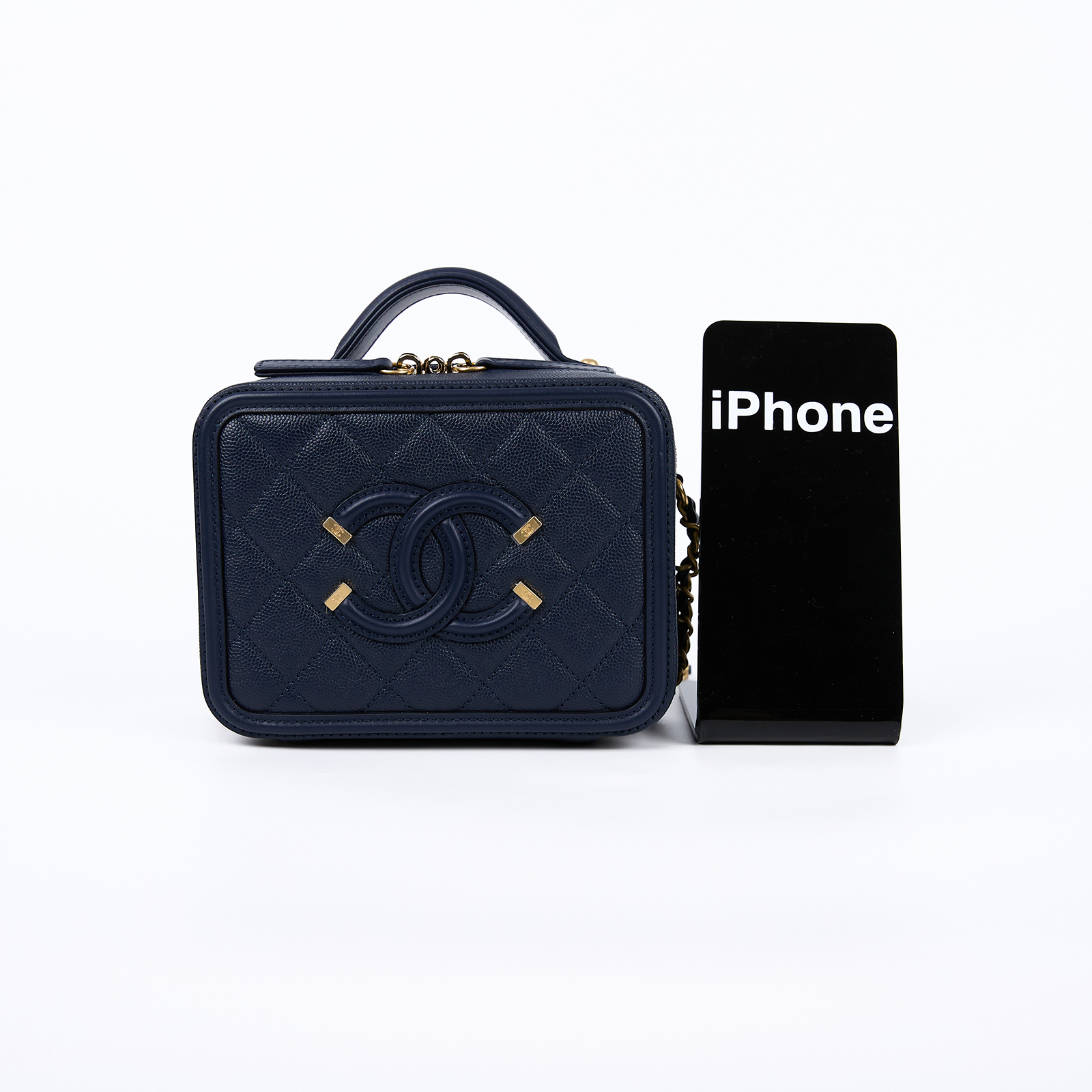 香奈兒 CHANEL Vanity Case Handle 斜背 手提 化妝箱 A93342 Y83371 26開深藍vANITY CASE17 原廠盒子/防塵袋/購買證明/保證卡
