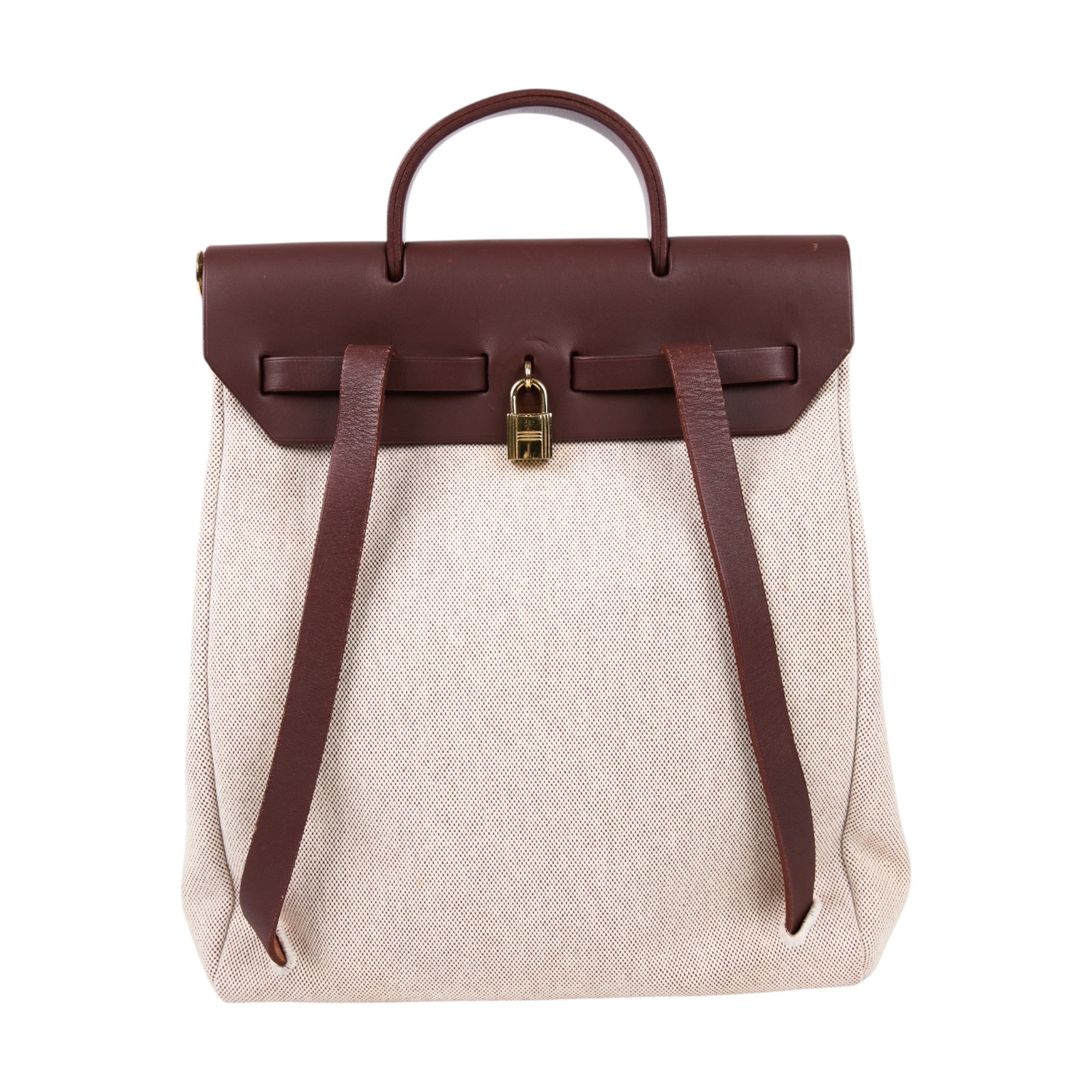 愛馬仕 Hermes Herbag Ado HERADO 口E刻 口E刻 米帆布咖邊HERBAG後背包 鎖組/替換包身